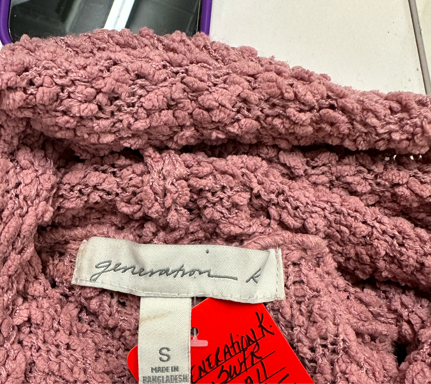 Generation K, Soft Cowl Neck Poncho Popcorn Sweater Pink. Small (oversized).