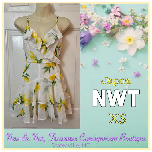 NWT Japna Sun Dress Size XS Lemon Sleeveless Ruffle Short Smocked Juniors Womens