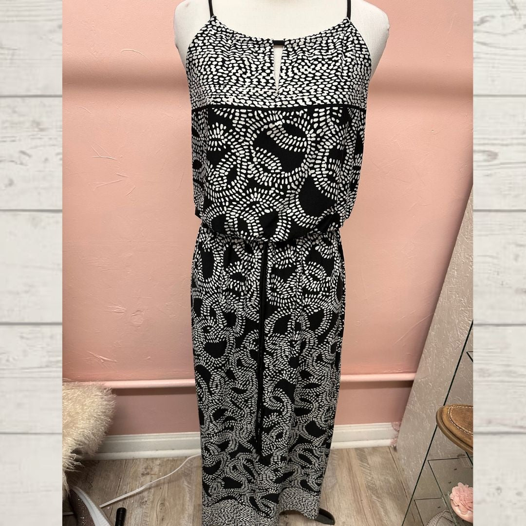 Loft Black and White Dress with Halter Tie Neck