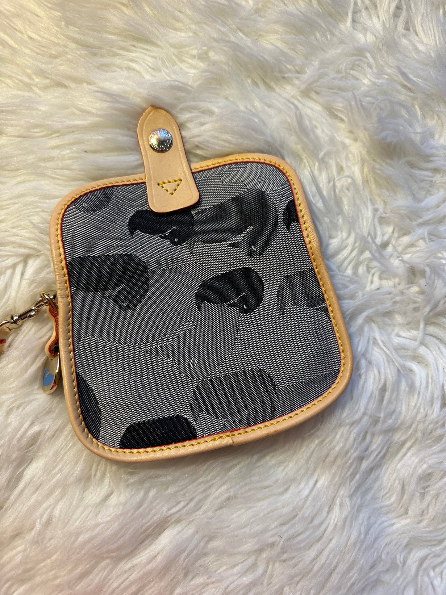 Dooney & Bourke Duck Print Flap Wristlet – Gray/Black with Leather Trim