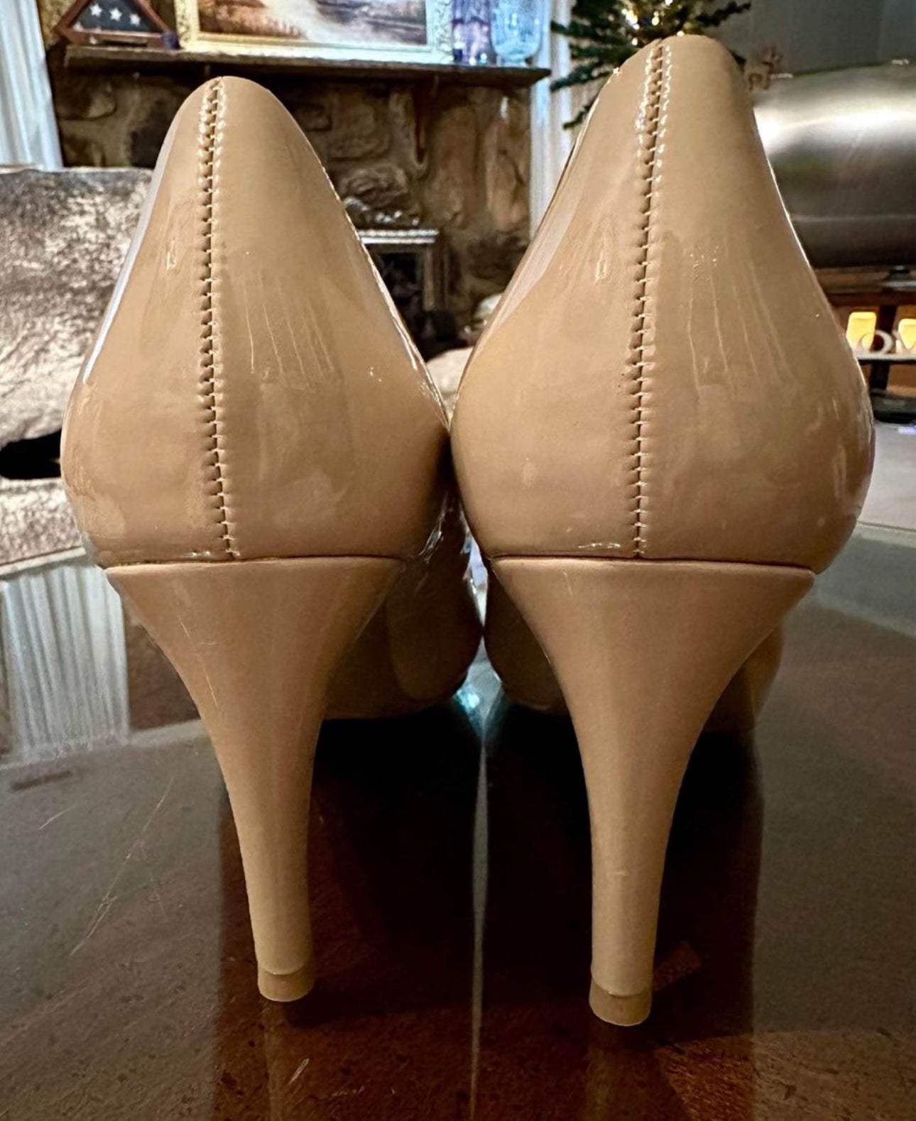 Bandolino size 10. Patent Peep Toe Heels Pumps. Nude Tan. EUC