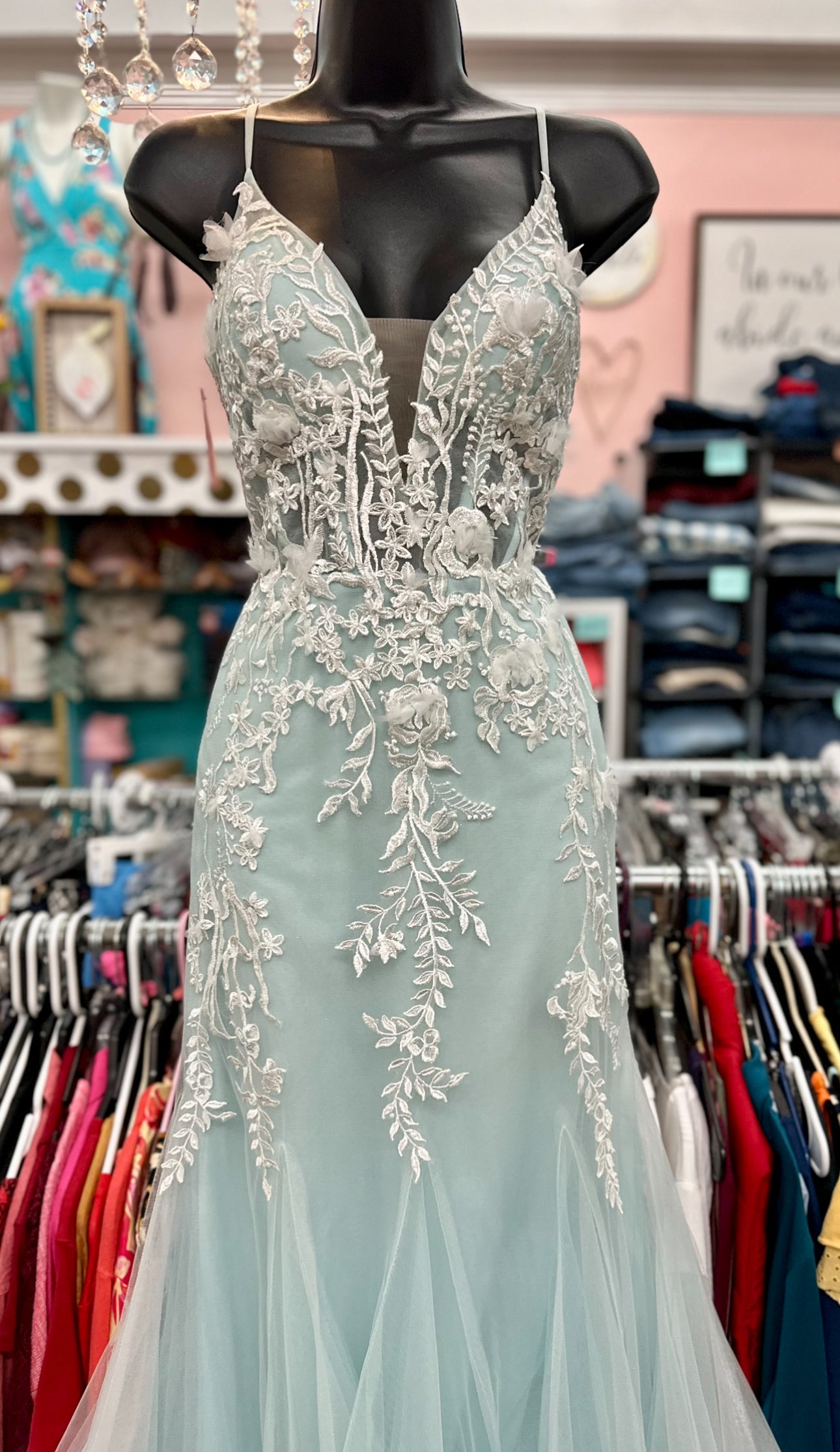 Camille La Vie Blue Formal Gown Prom Evening Dress Fishtail Mermaid Size 4P