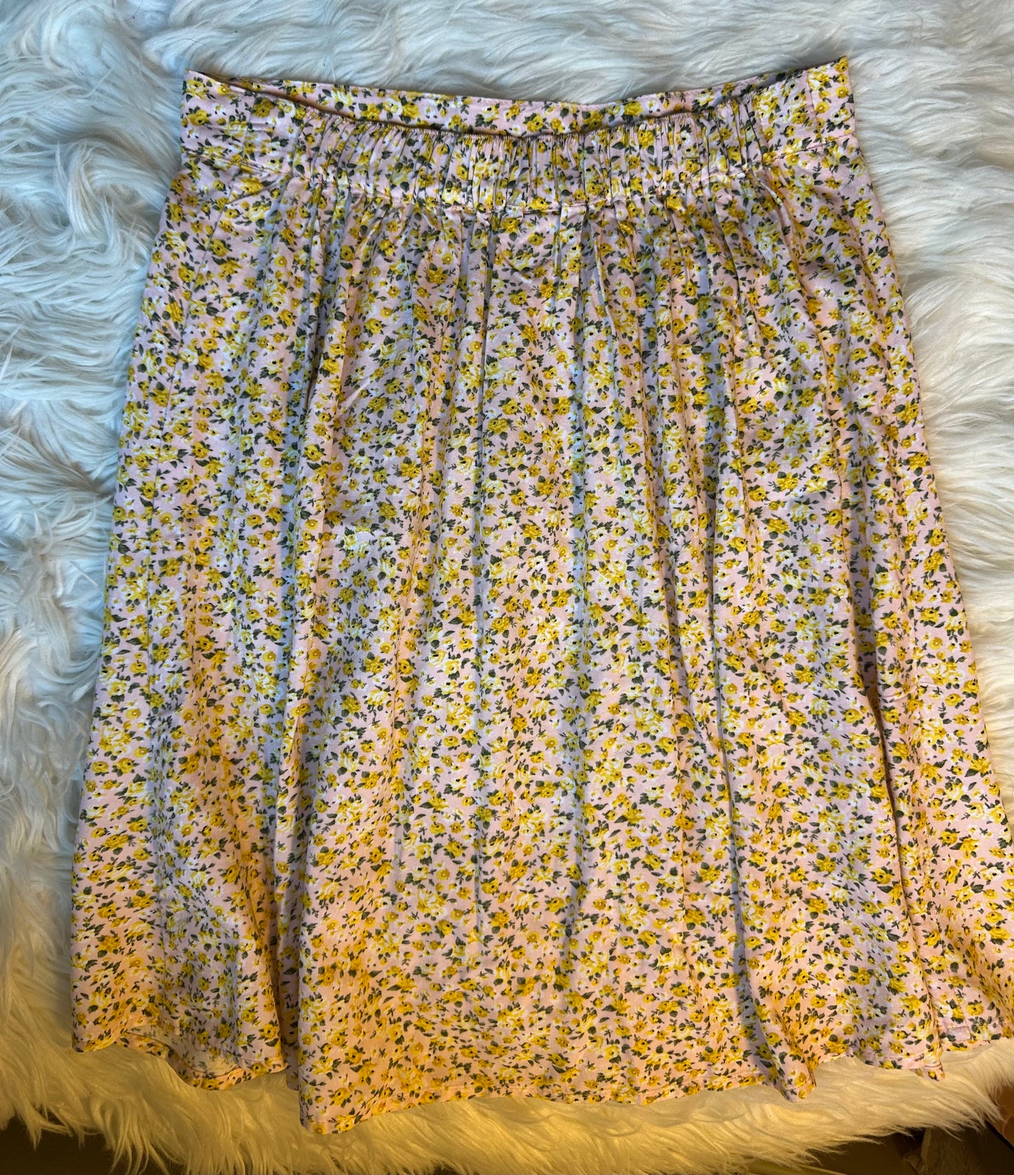 Old Navy Floral A-Line Skirt XS – Pink Yellow Rayon Viscose Pull-On Waist