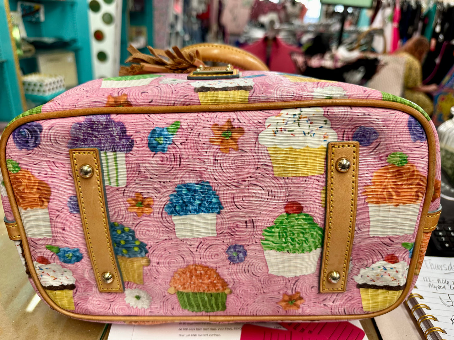 Dooney & Bourke Pink Cupcake Shoulder Bag Hand Bag East West Tassel Cupcake Tote