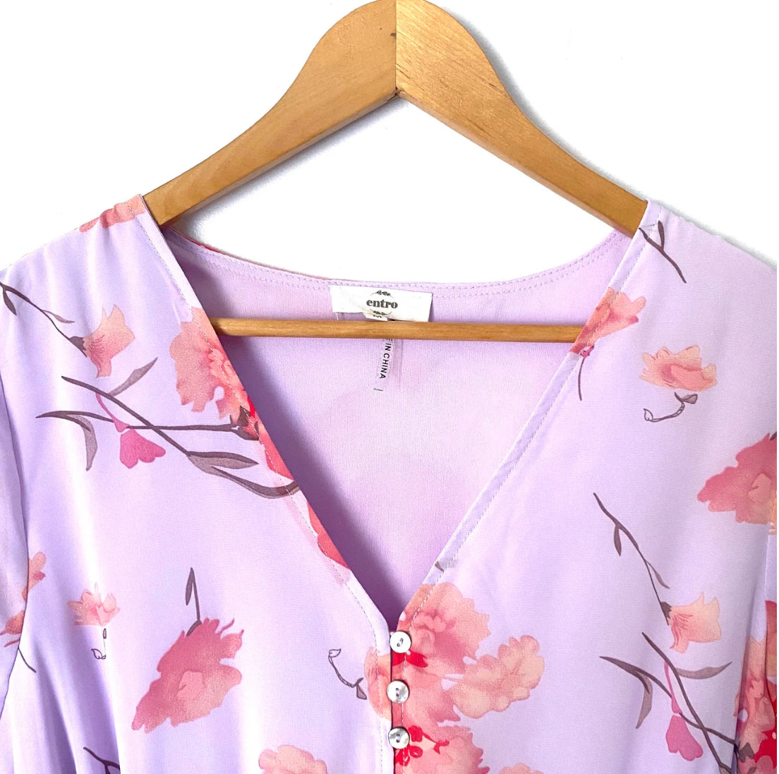 LuLu’s Entro Women Long Balloon Sleeve Lavender Floral V-neck Dress Size Medium