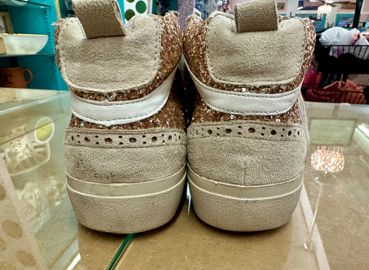 Shu Shop Rina Rose Gold Glitter High Top Sneaker Star Women’s Size 7.5