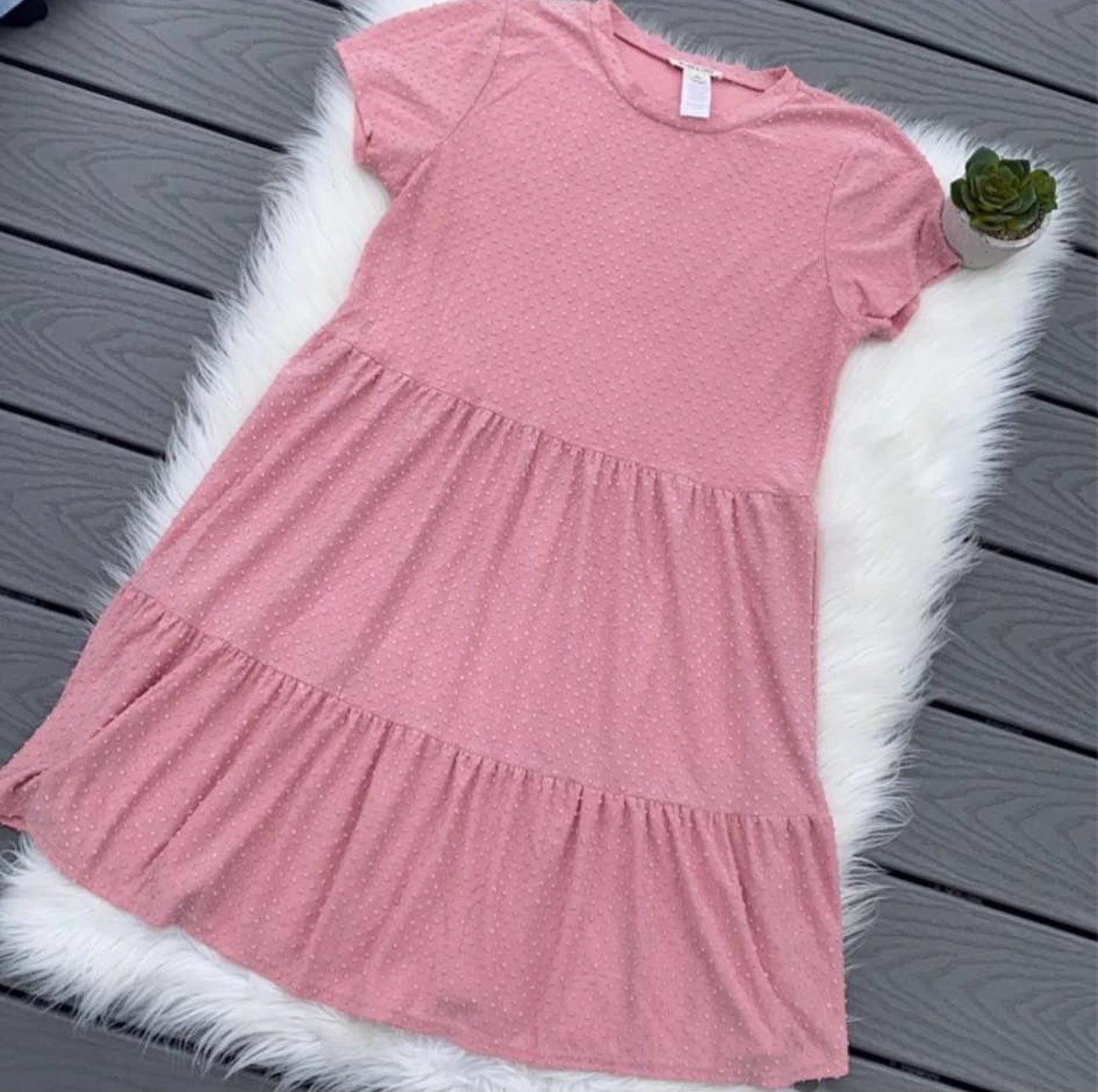 Rolla Coster size Medium Pink Dot Short Sleeve Tiered Babydoll Mini Dress. GUC