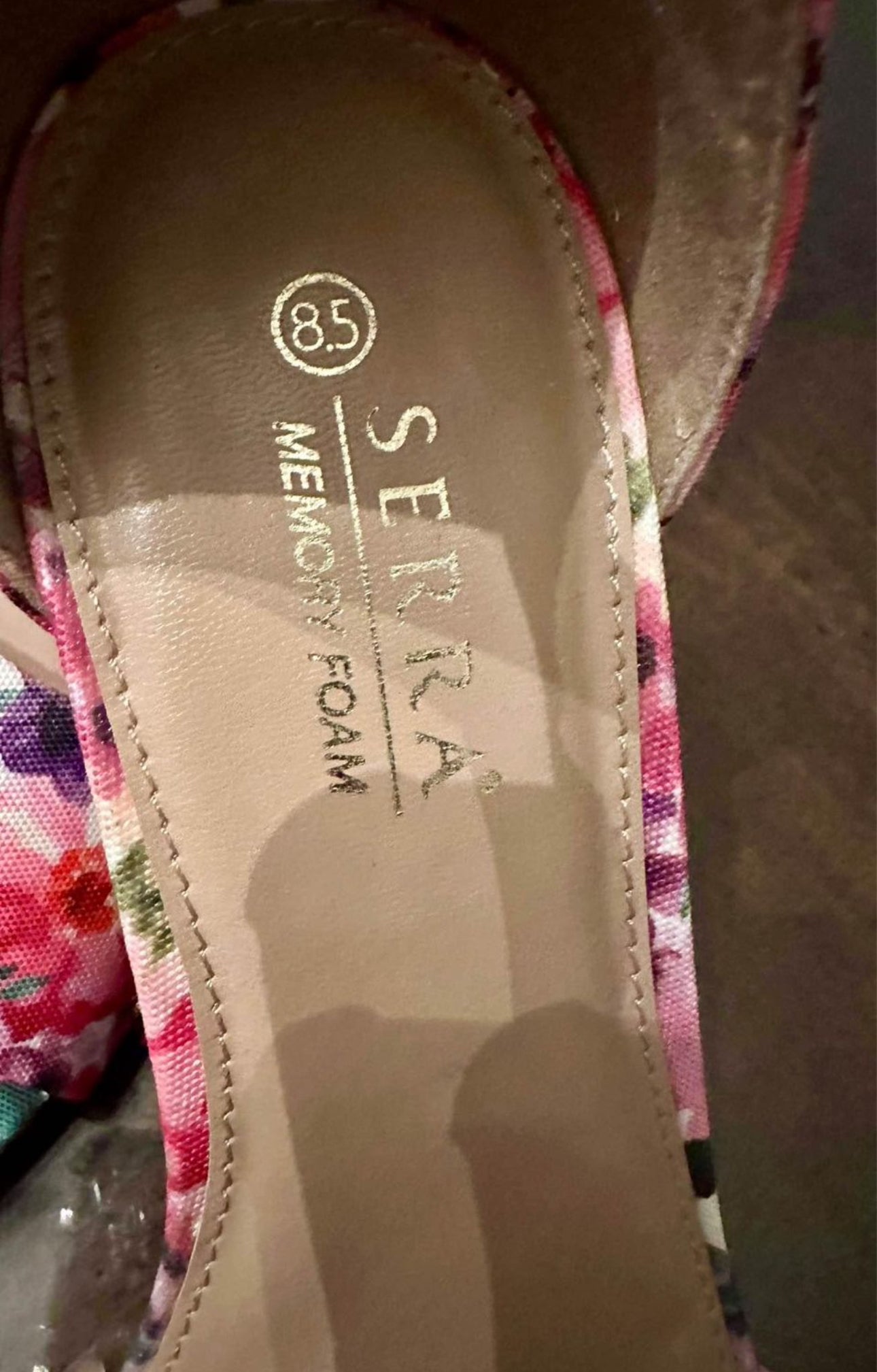 Super Cute Serra Size 8.5. Floral Multicolor Block Low Heels with Ankle strap.