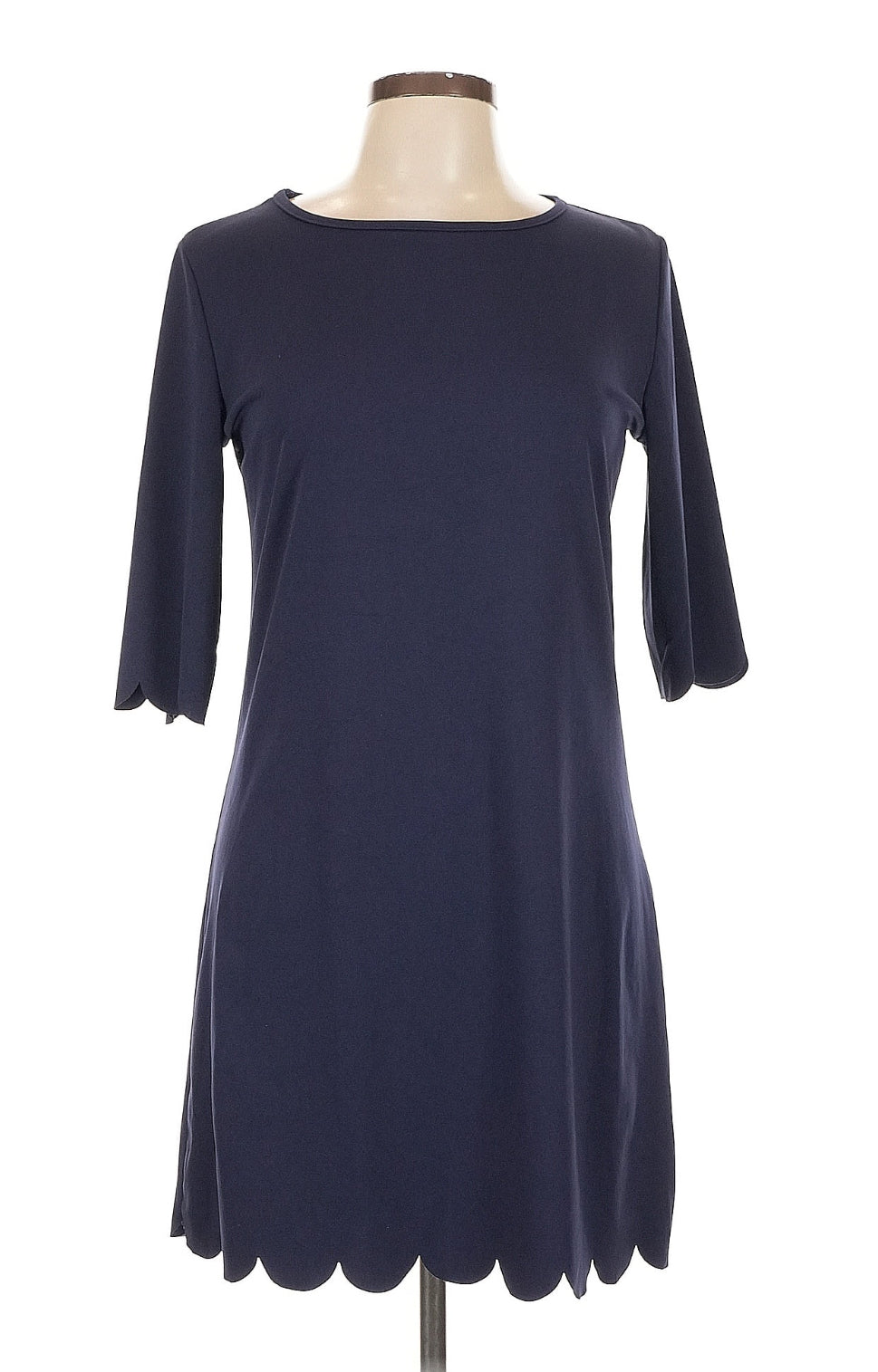 Balauoke Navy Scallop Hem Sheath Dress Women’s Small Half Sleeve Above Knee