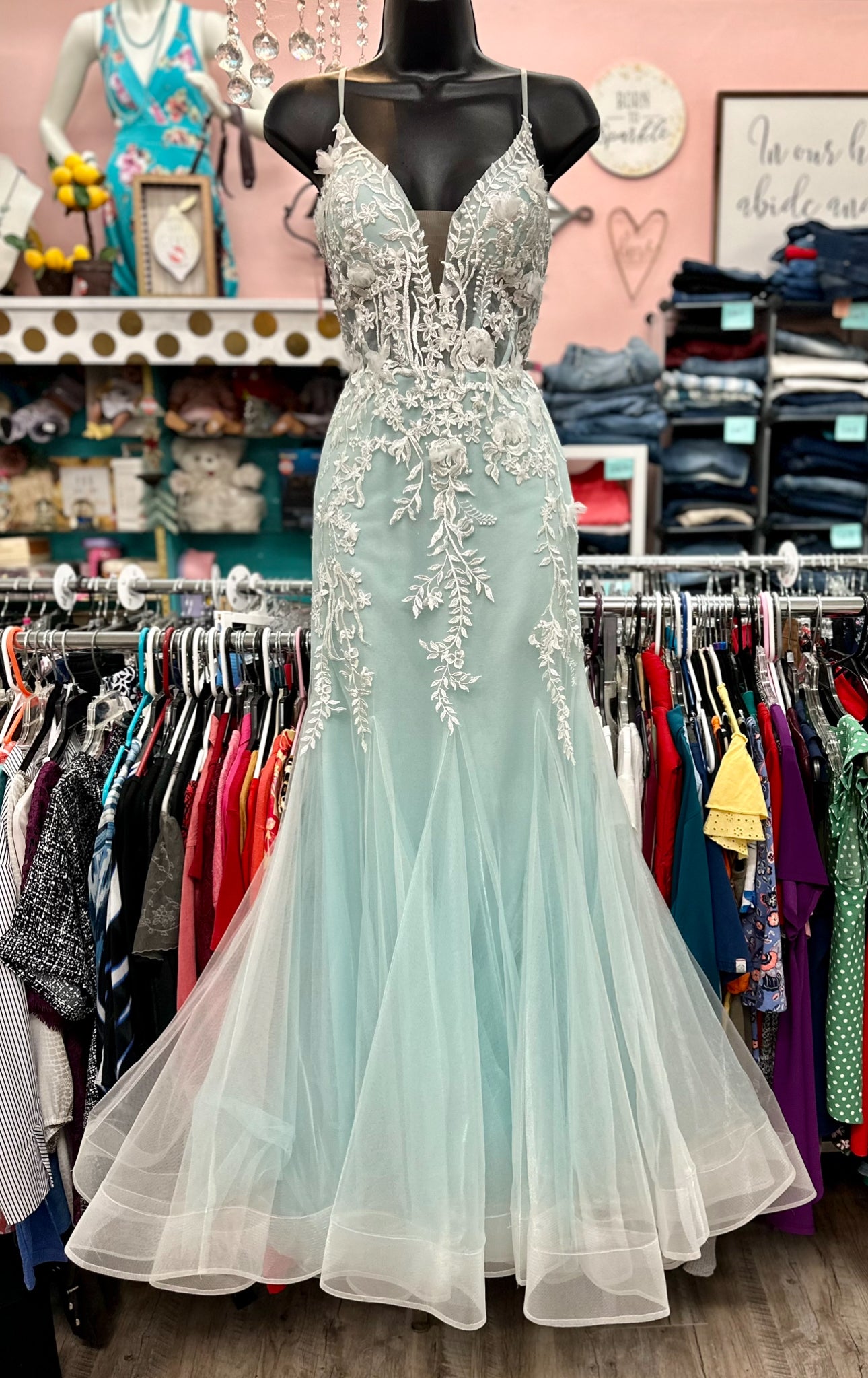 Camille La Vie Blue Formal Gown Prom Evening Dress Fishtail Mermaid Size 4P