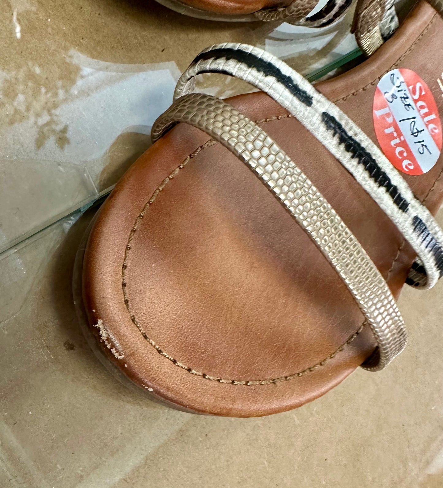 Nine West Strappy Gold Black Ivory Snakeskin Slide Sandals- 8M