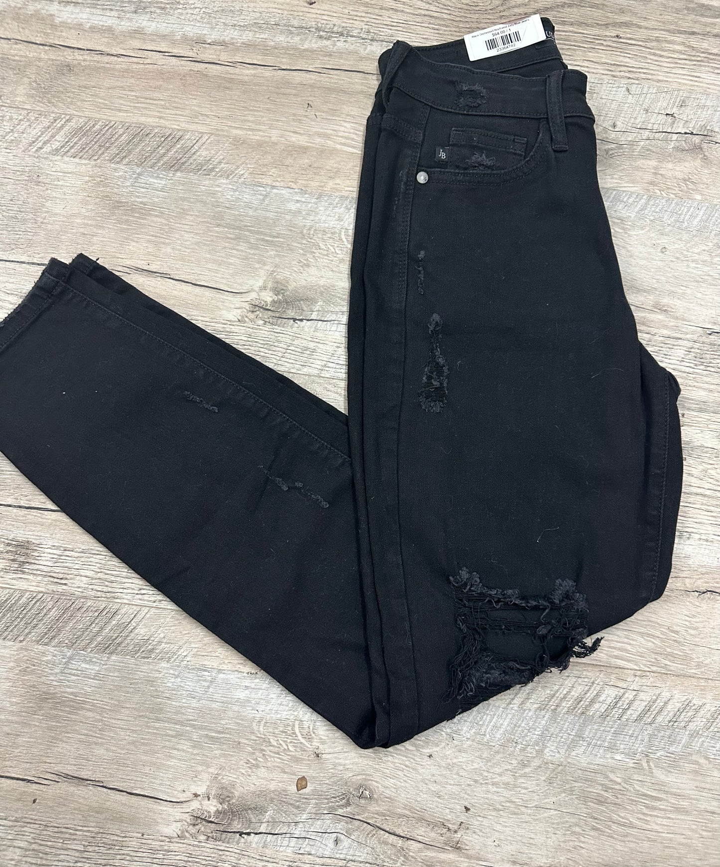 NWT Judy Blue Size 1 (25) Black Distressed Denim Jeans Boyfriend Fit