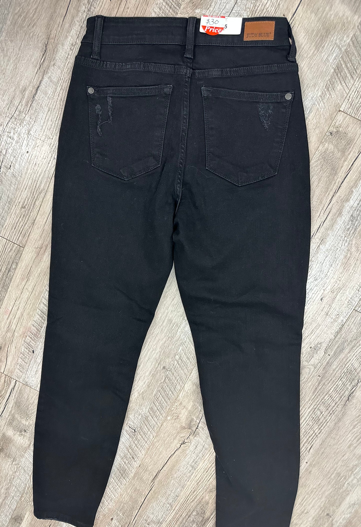 NWT Judy Blue Size 1 (25) Black Distressed Denim Jeans Boyfriend Fit
