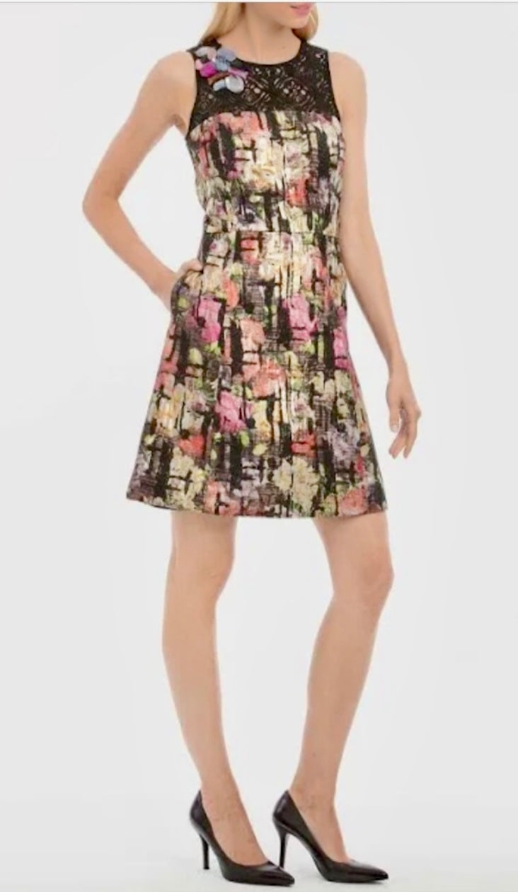 Nicole Miller Womens Embellished Abstract Print Sleeveless Sheath Dress Size 10