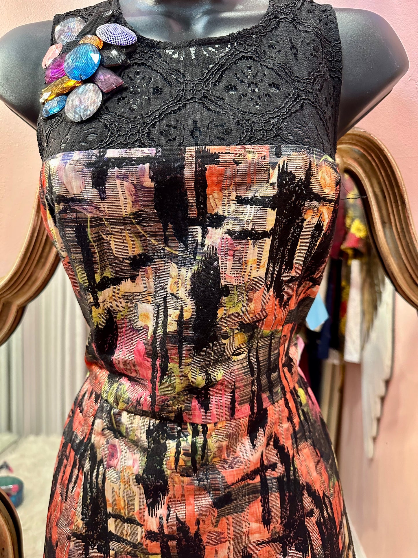 Nicole Miller Womens Embellished Abstract Print Sleeveless Sheath Dress Size 10
