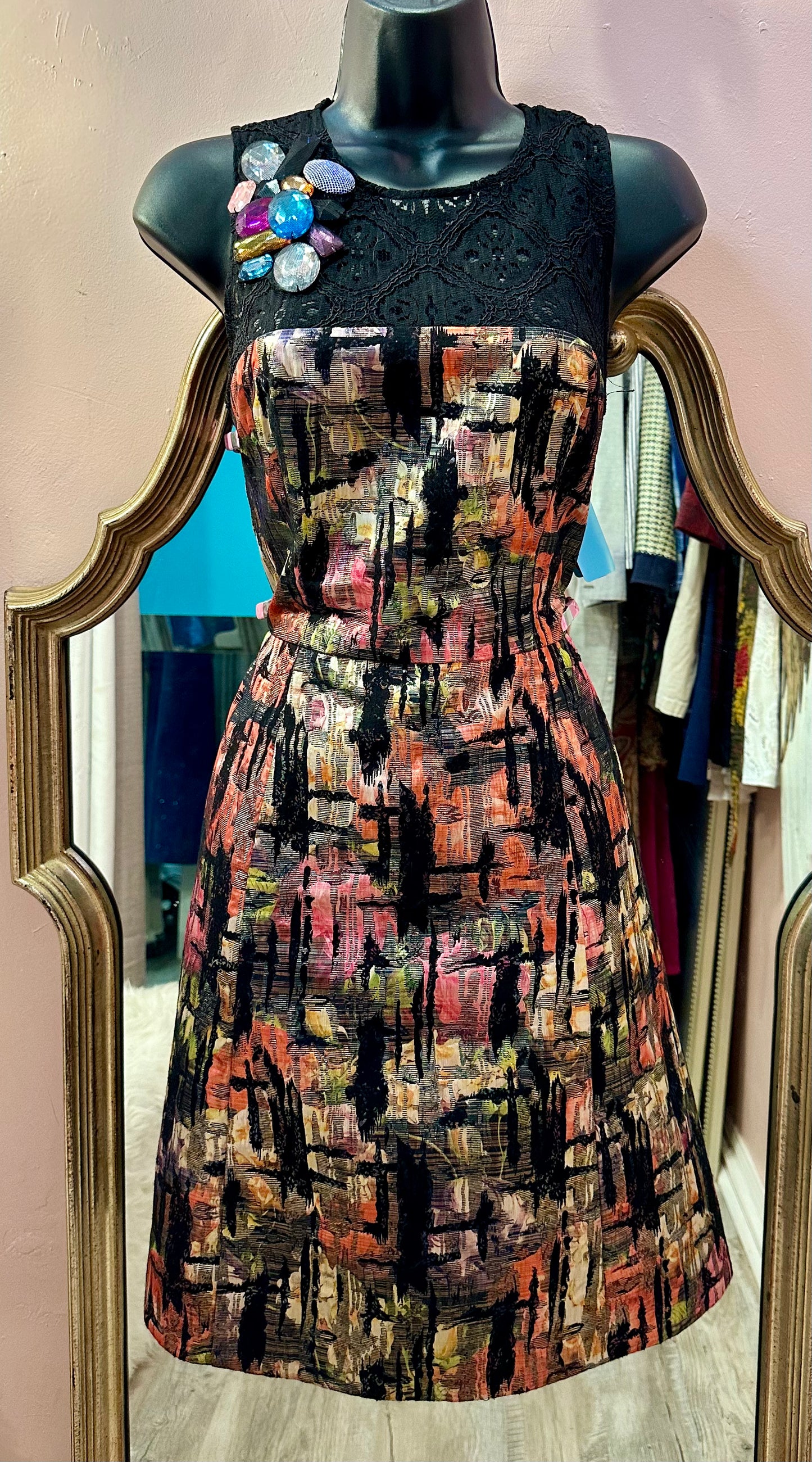 Nicole Miller Womens Embellished Abstract Print Sleeveless Sheath Dress Size 10