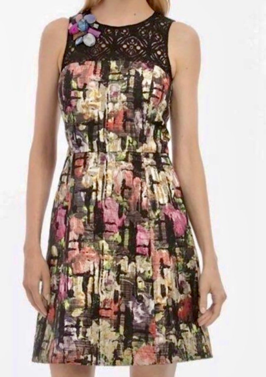 Nicole Miller Womens Embellished Abstract Print Sleeveless Sheath Dress Size 10