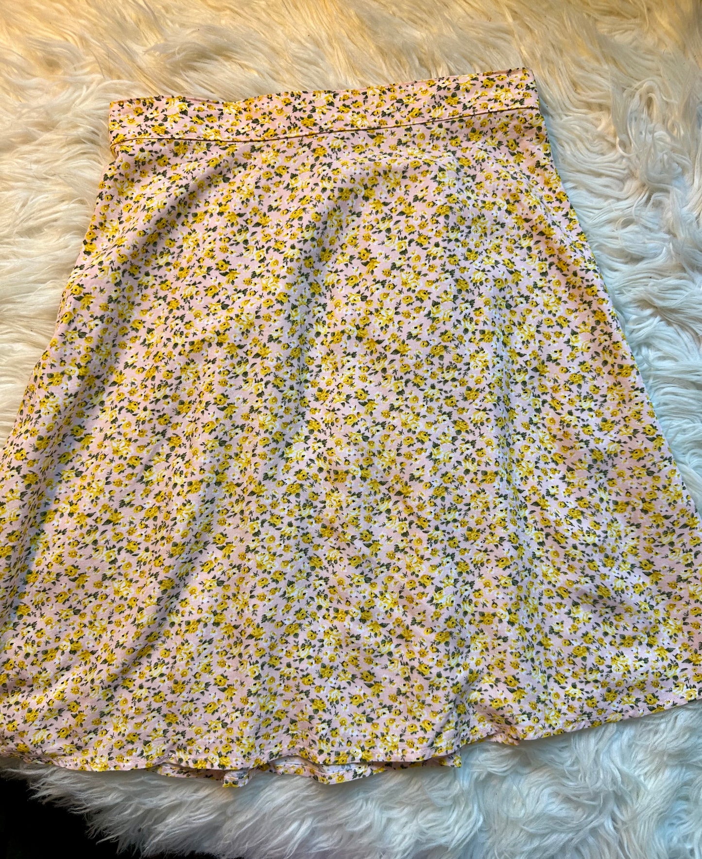 Old Navy Floral A-Line Skirt XS – Pink Yellow Rayon Viscose Pull-On Waist