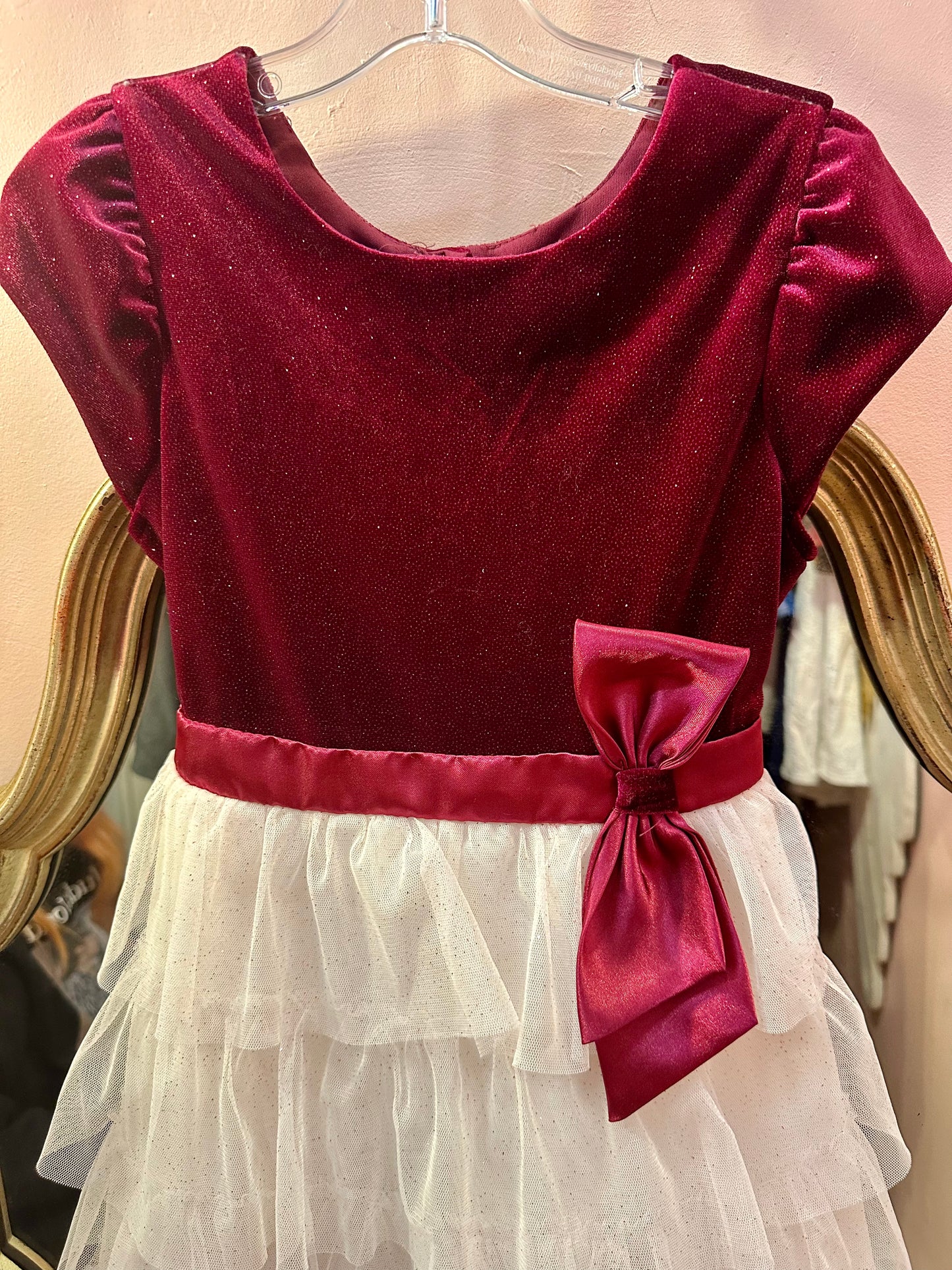 Jona Michelle Girls Dress Short Sleeve White & Red Velvet Holiday Dress Size 8
