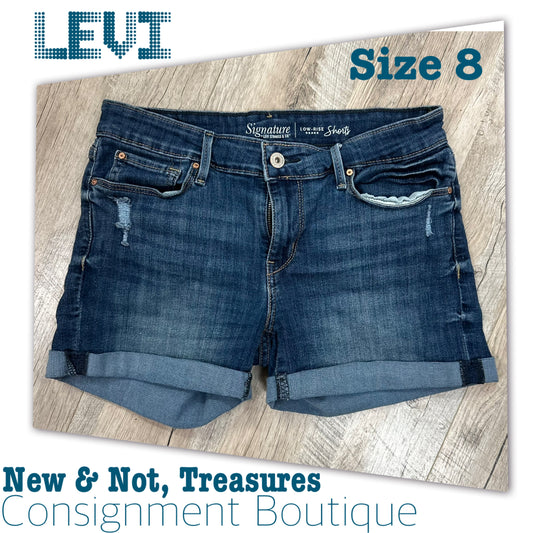 Levi Strauss Signature Dark Wash Blue Denim Cuffed Shorts Size 8 Low Rise