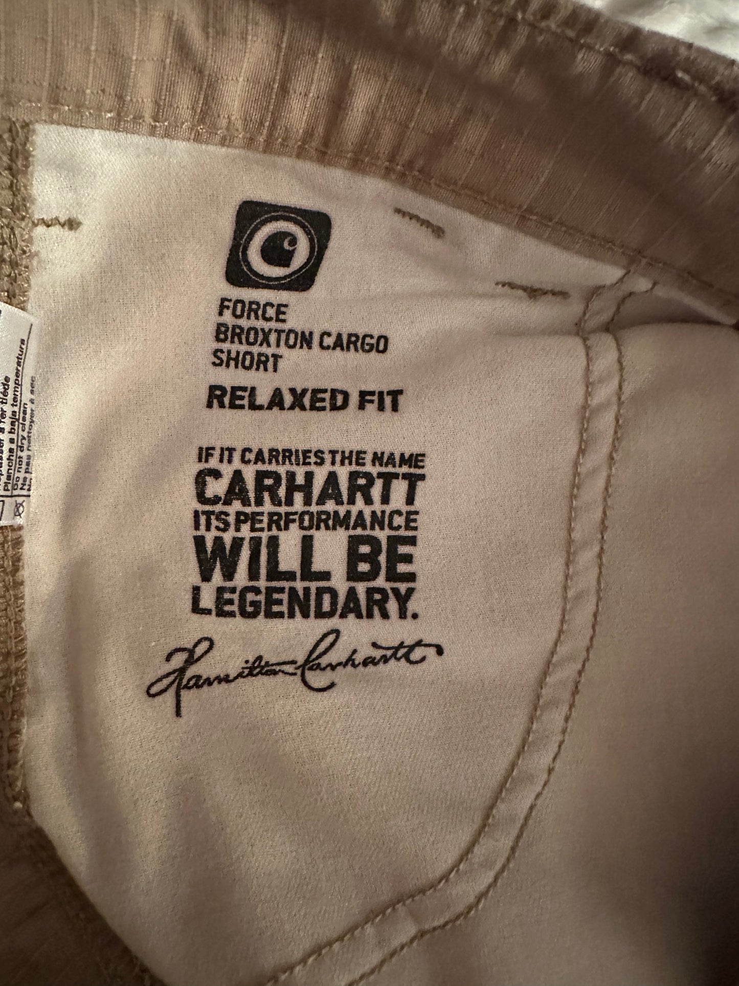 Carhartt Force Broxton Cargo Shorts 34 Relaxed Fit Ripstop FastDry Utility Tan