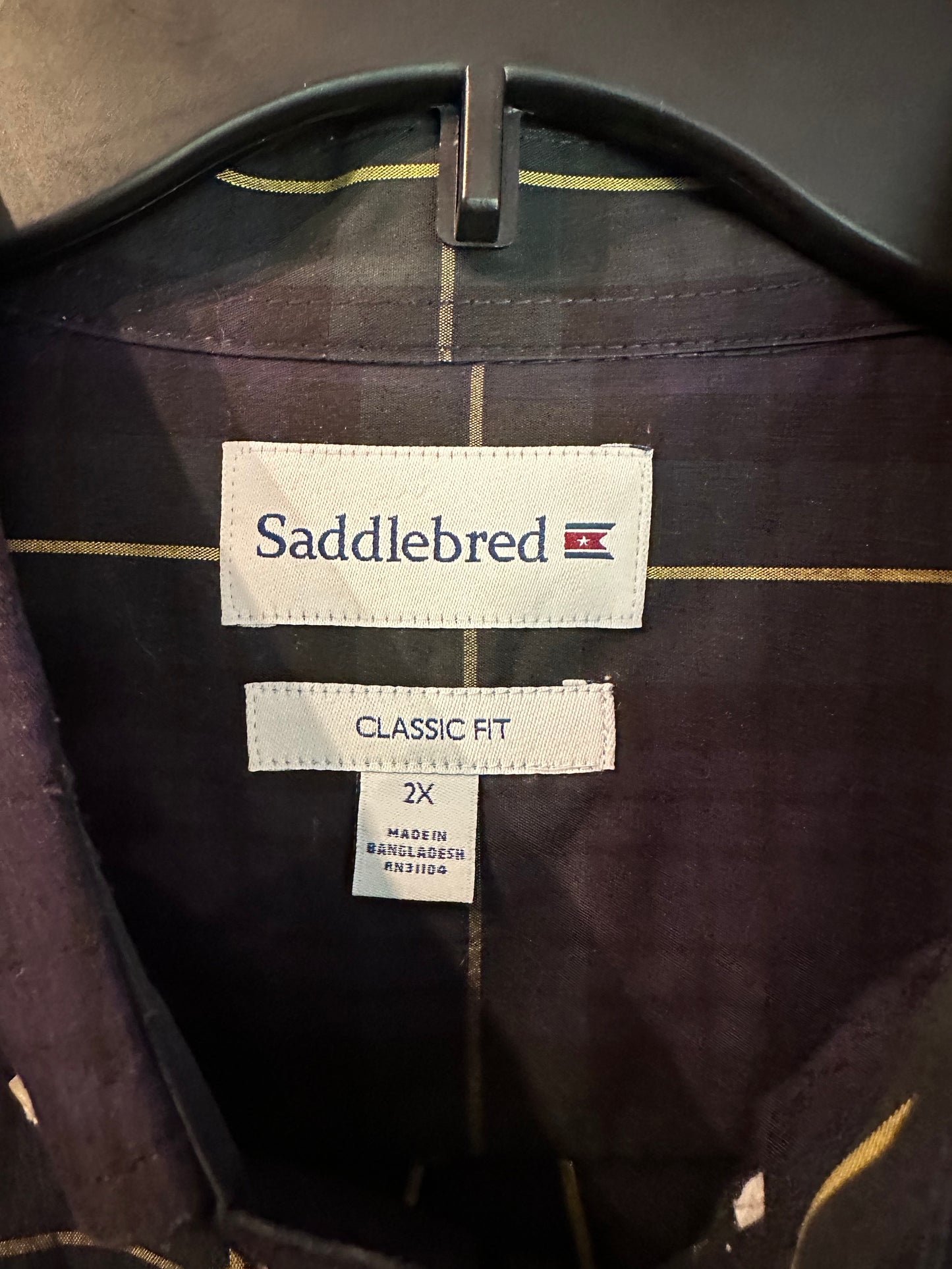 Saddlebred Men's Long Sleeve Button Down Shirt Blue Green Plaid Collar Size 2X