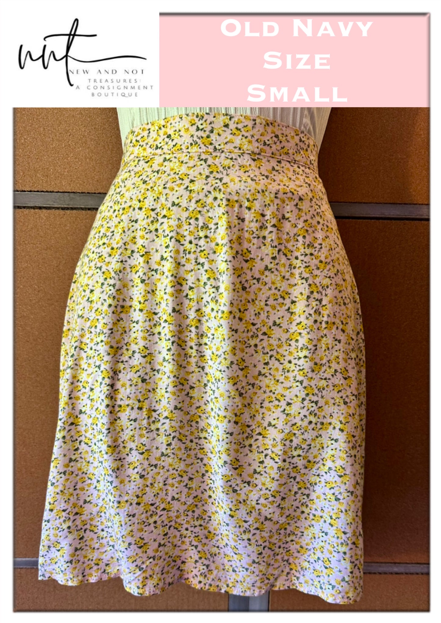 Old Navy Floral A-Line Skirt XS – Pink Yellow Rayon Viscose Pull-On Waist