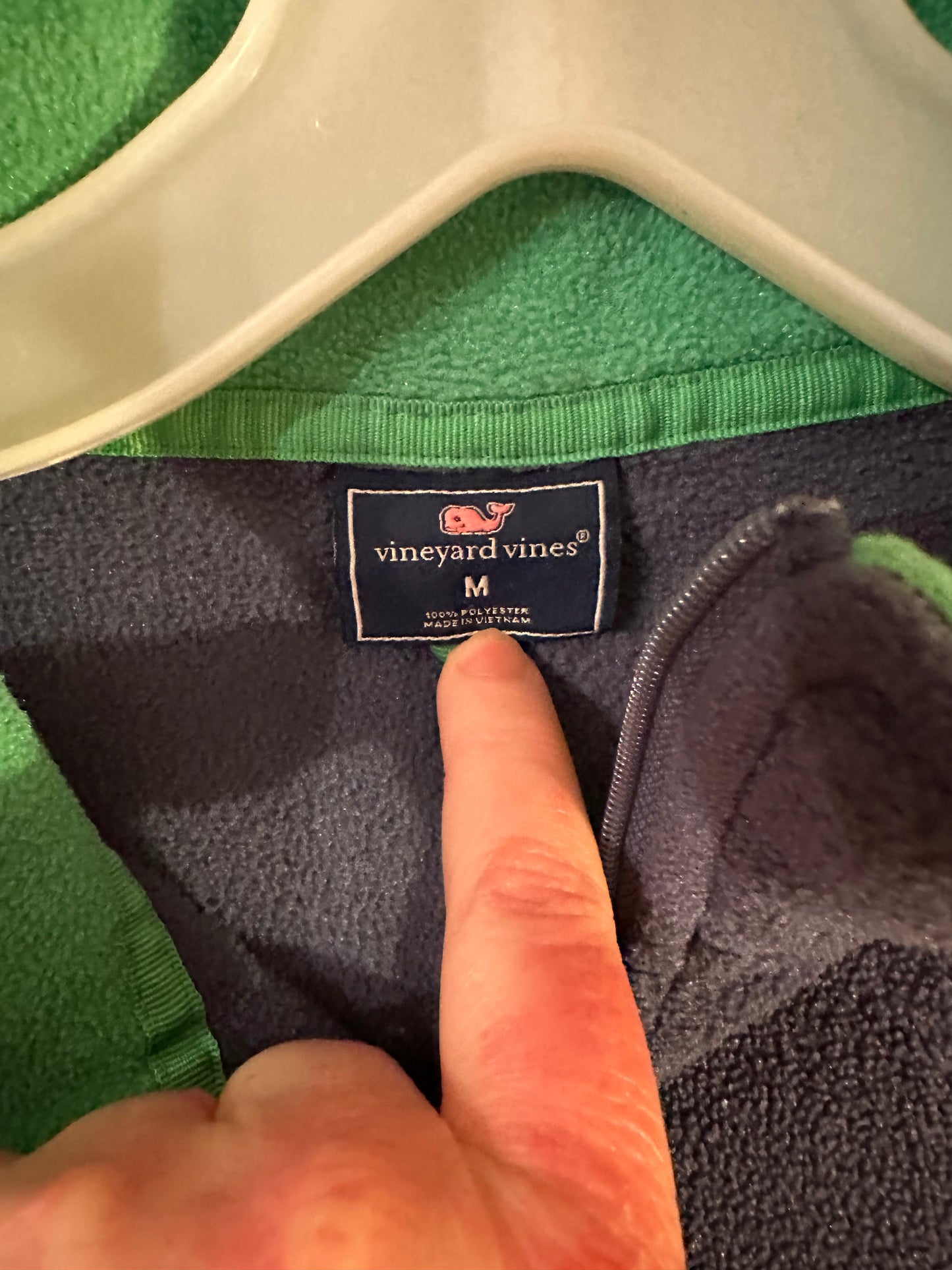 Vineyard Vines Men’s Size Medium Blue Fleece Quarter Zip Pullover Green Trim