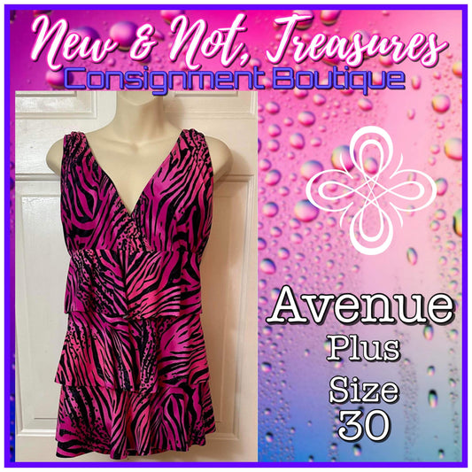 Avenue Swim Womens Plus Size 30 Pink Zebra Tiered Ruffle Tankini Swimsuit Top