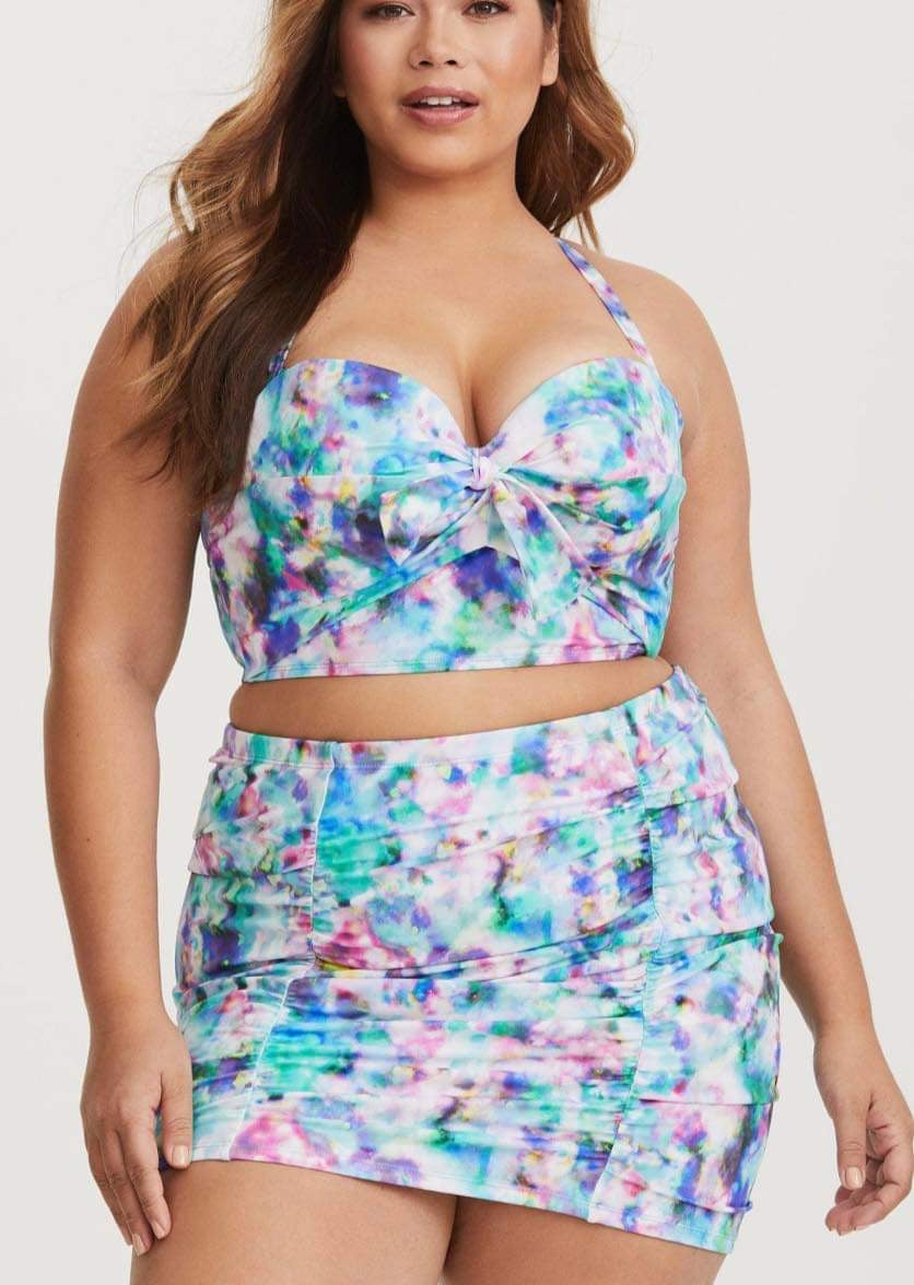 Torrid Watercolor One Piece Ruffled Swim Suit & Matching Ruched Skirt. Size 6