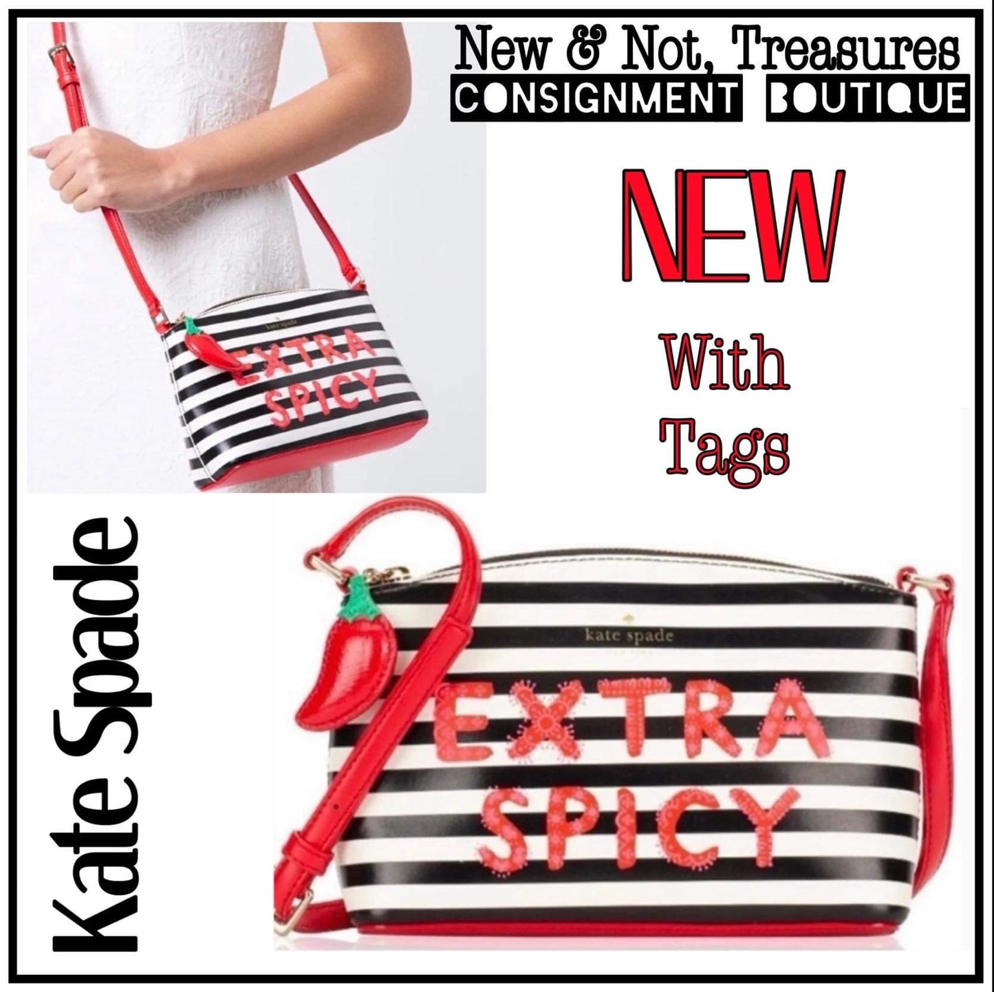 NWT $249 Authentic KATE SPADE Extra Spicy Millie Crossbody Black Red