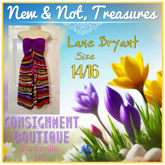 Lane Bryant, 14/16 Purple Multi Color Strapless Swim Cover Sundress Dress