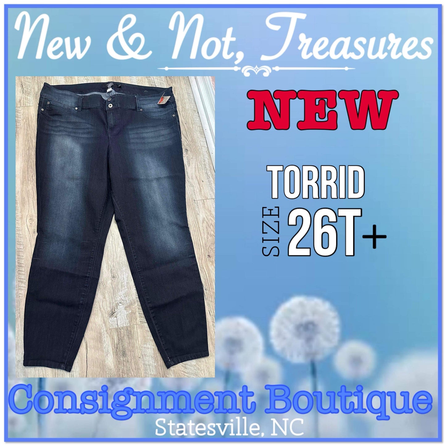 NWT TORRID Denim 3 Button High Rise Jegging Stretch Skinny Blue Plus SZ 26T
