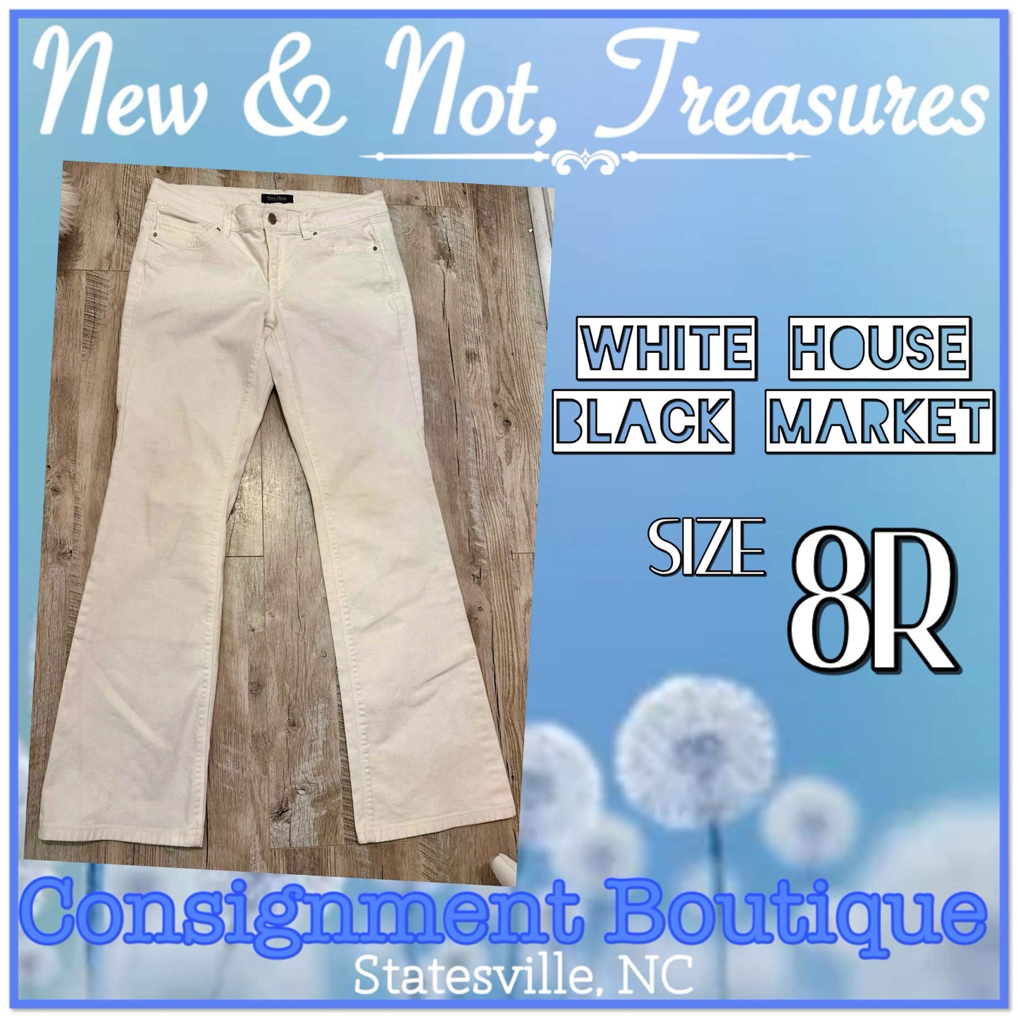 WHITE HOUSE BLACK MARKET WHITE DENIM JEANS BOOT CUT Sz 8R EUC