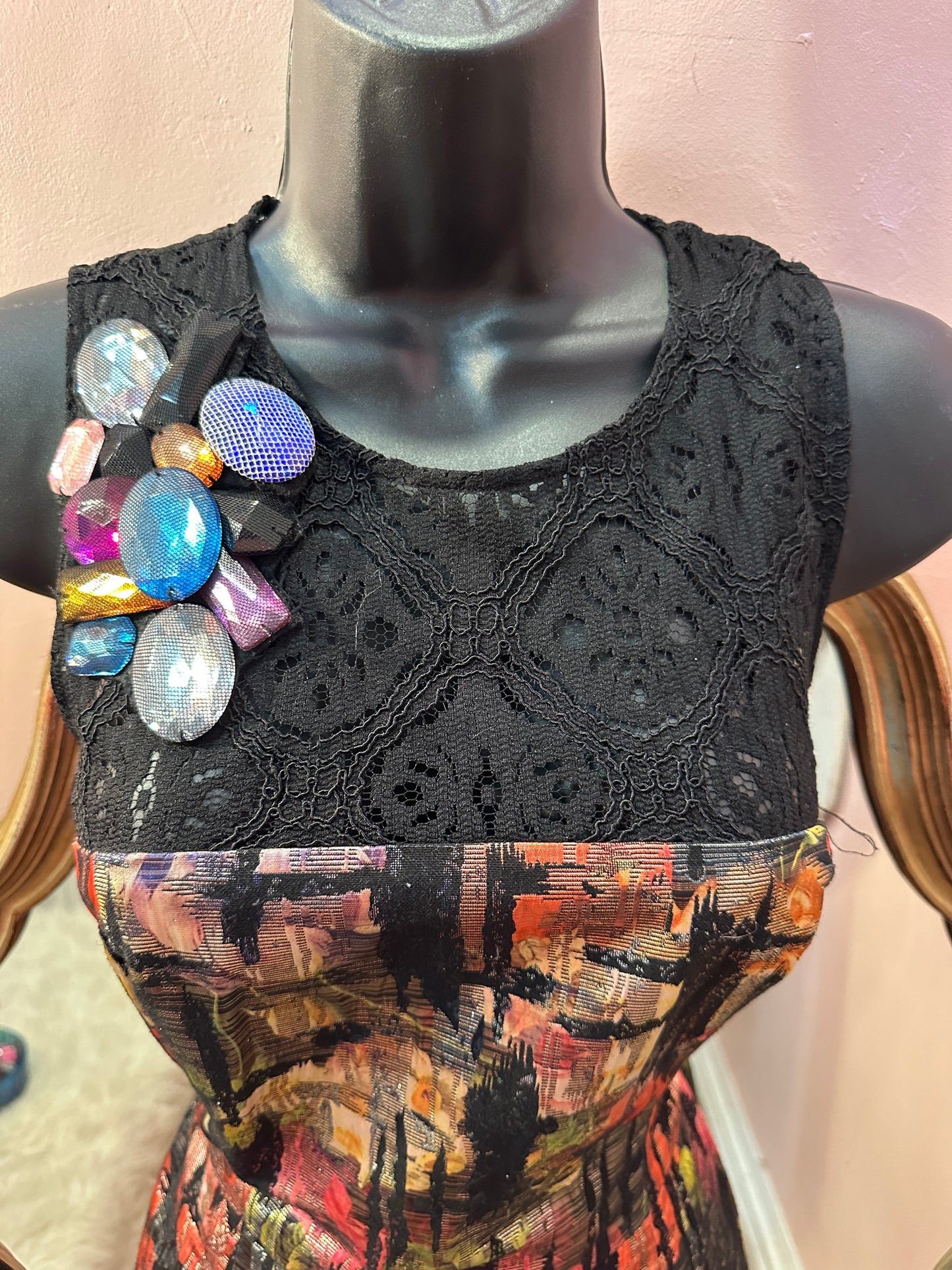 Nicole Miller Womens Embellished Abstract Print Sleeveless Sheath Dress Size 10