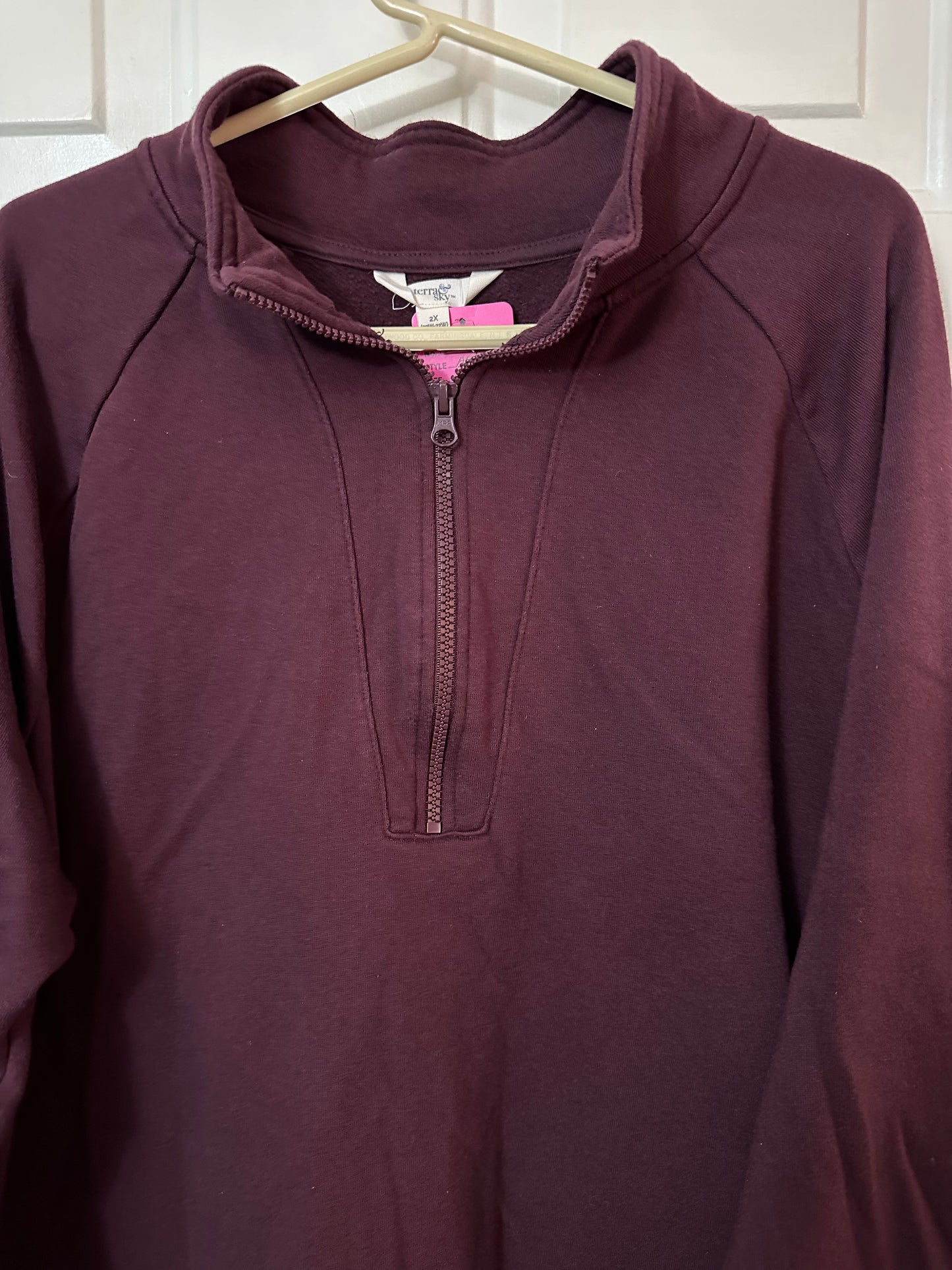 Terra & Sky plus size 2x. Purple 1/4 zip pullover. Preowned in good condition.
