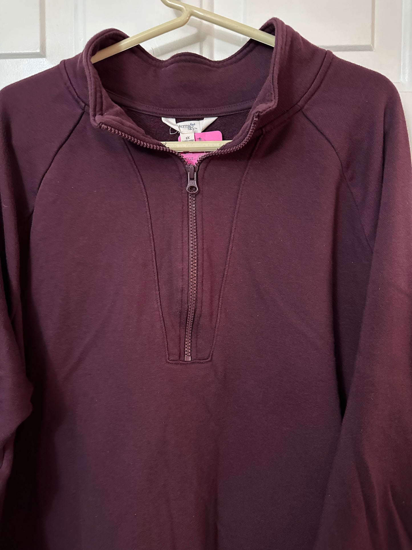 Terra & Sky plus size 2x. Purple 1/4 zip pullover. Preowned in good condition.
