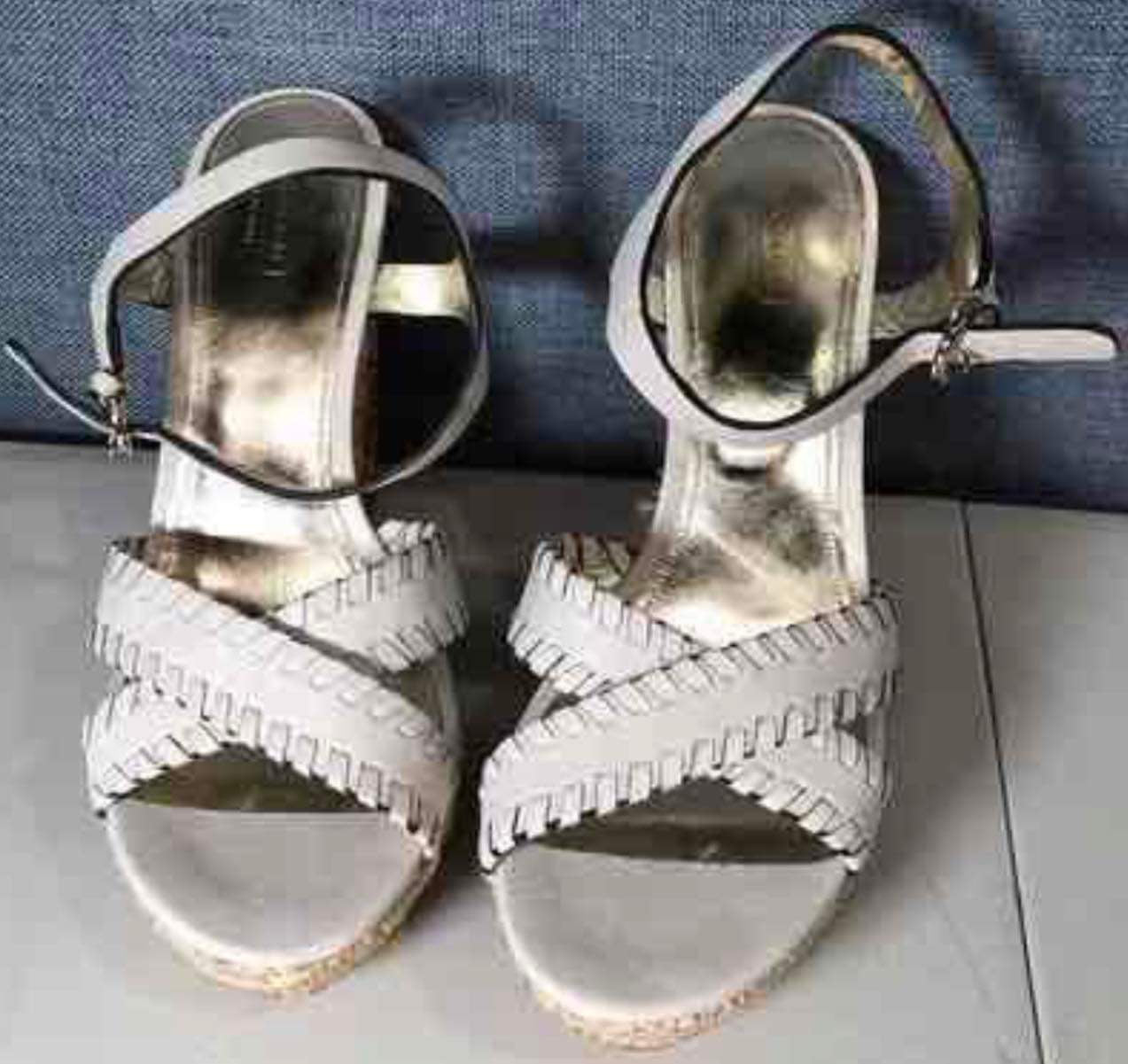 COACH Justeen White Beige Floral Leather Platform Espadrilles Wedge Sandals 11