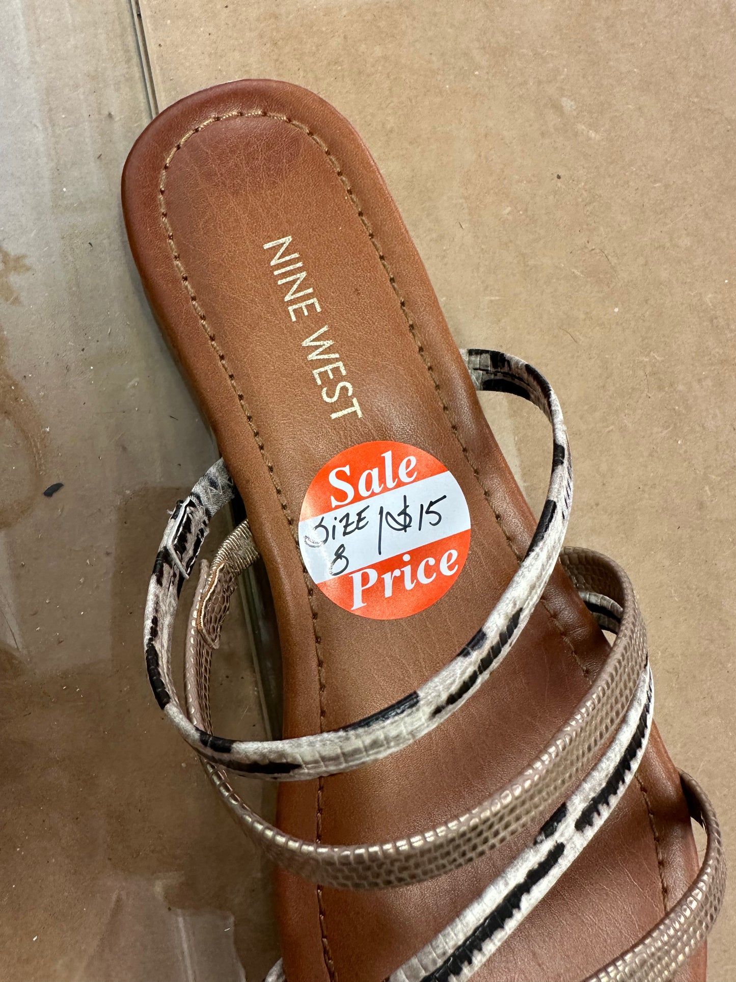 Nine West Strappy Gold Black Ivory Snakeskin Slide Sandals- 8M