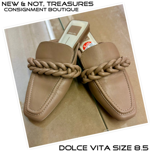 DOLCE VITA Givony Stella Cafe Tan Faux Leather Flats Womens Size 8.5 Mule Slide
