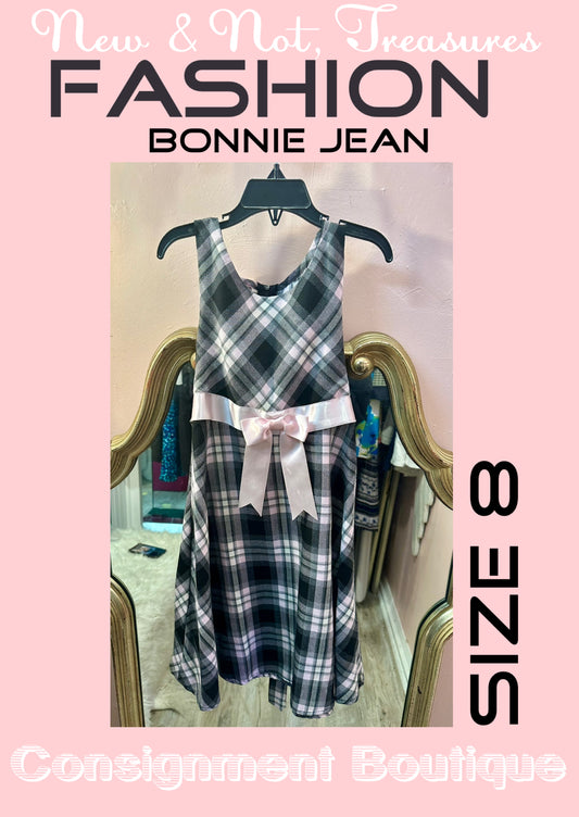 Bonnie Jean Dress Girls Sleeveless Flannel Holiday Size 8 Black Pink Bow Cute