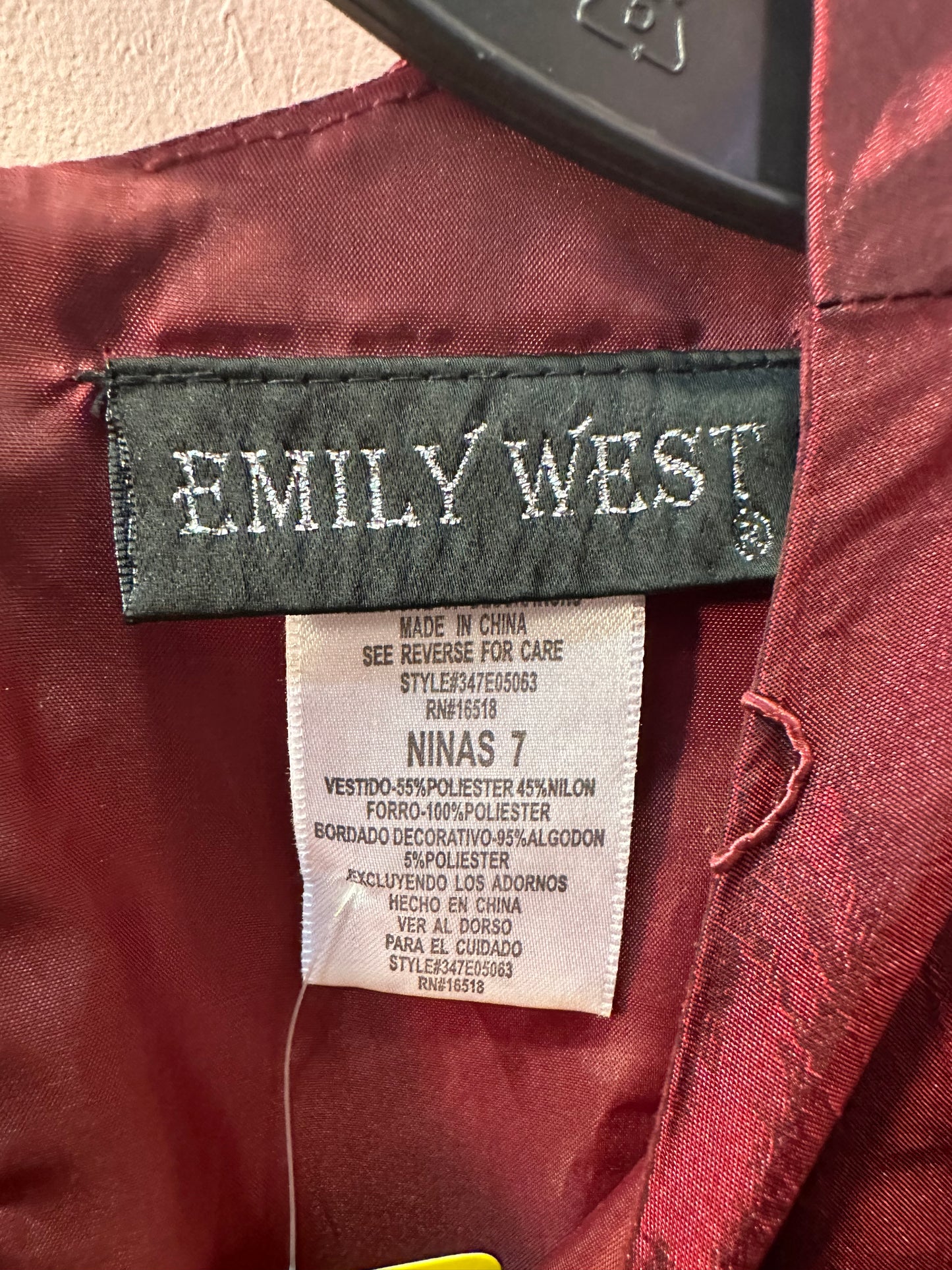 Emily West Girl's Metallic Maroon/ Burgundy Dress Sz 7 Formal Party Sleeveless