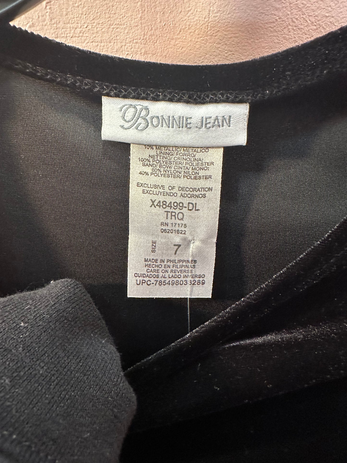 Bonnie Jean Velvet Tartan Turquoise Silver Plaid Bow Dress Size 7 Girls EUC