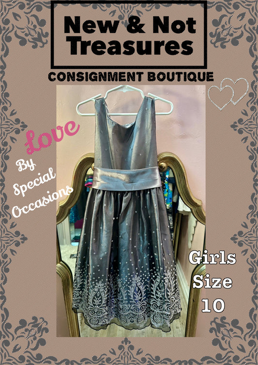 Layered Tulle Sparkly Girl Dress Silver Satin Size 10 LOVE by Special Occasions