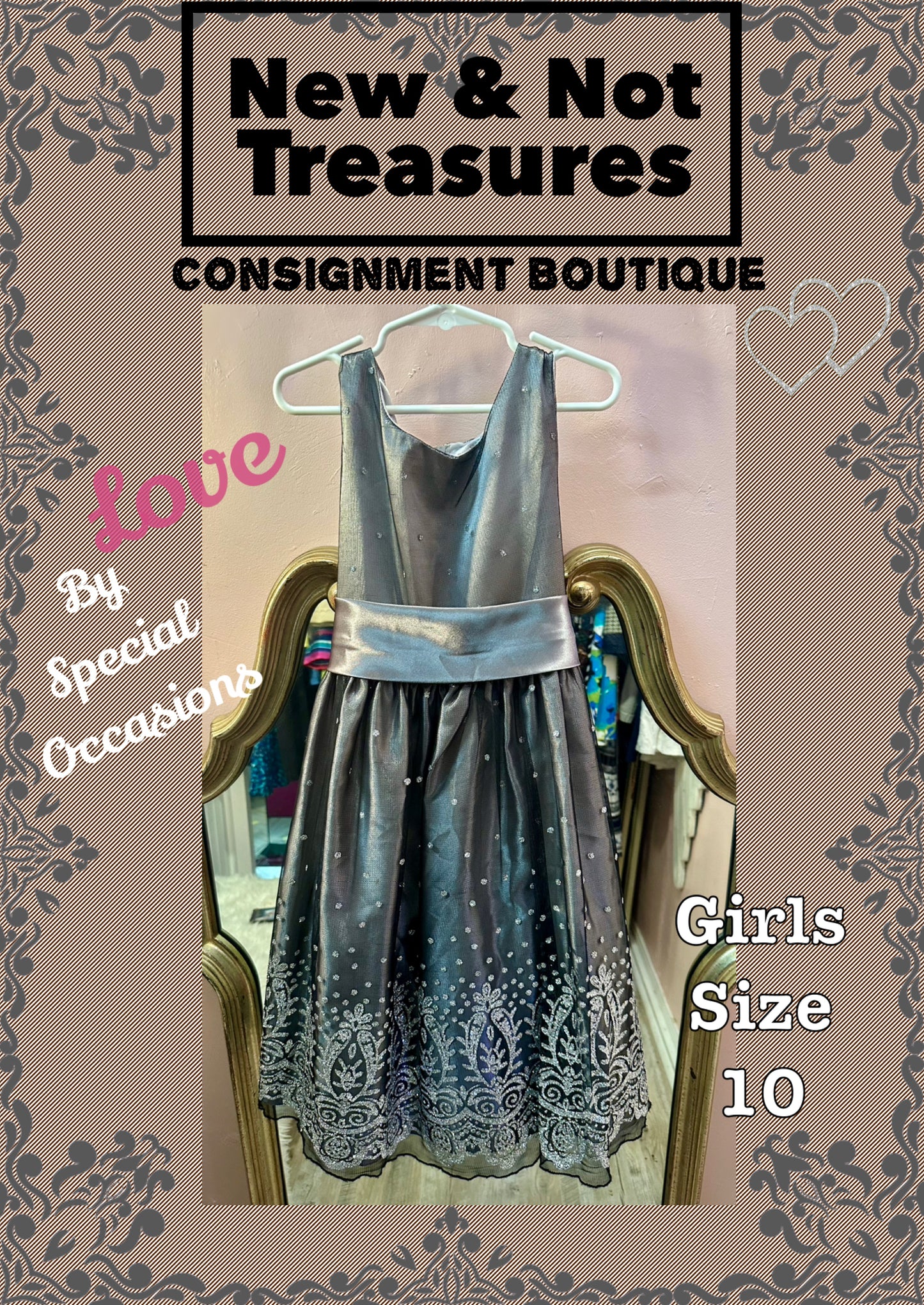 Layered Tulle Sparkly Girl Dress Silver Satin Size 10 LOVE by Special Occasions