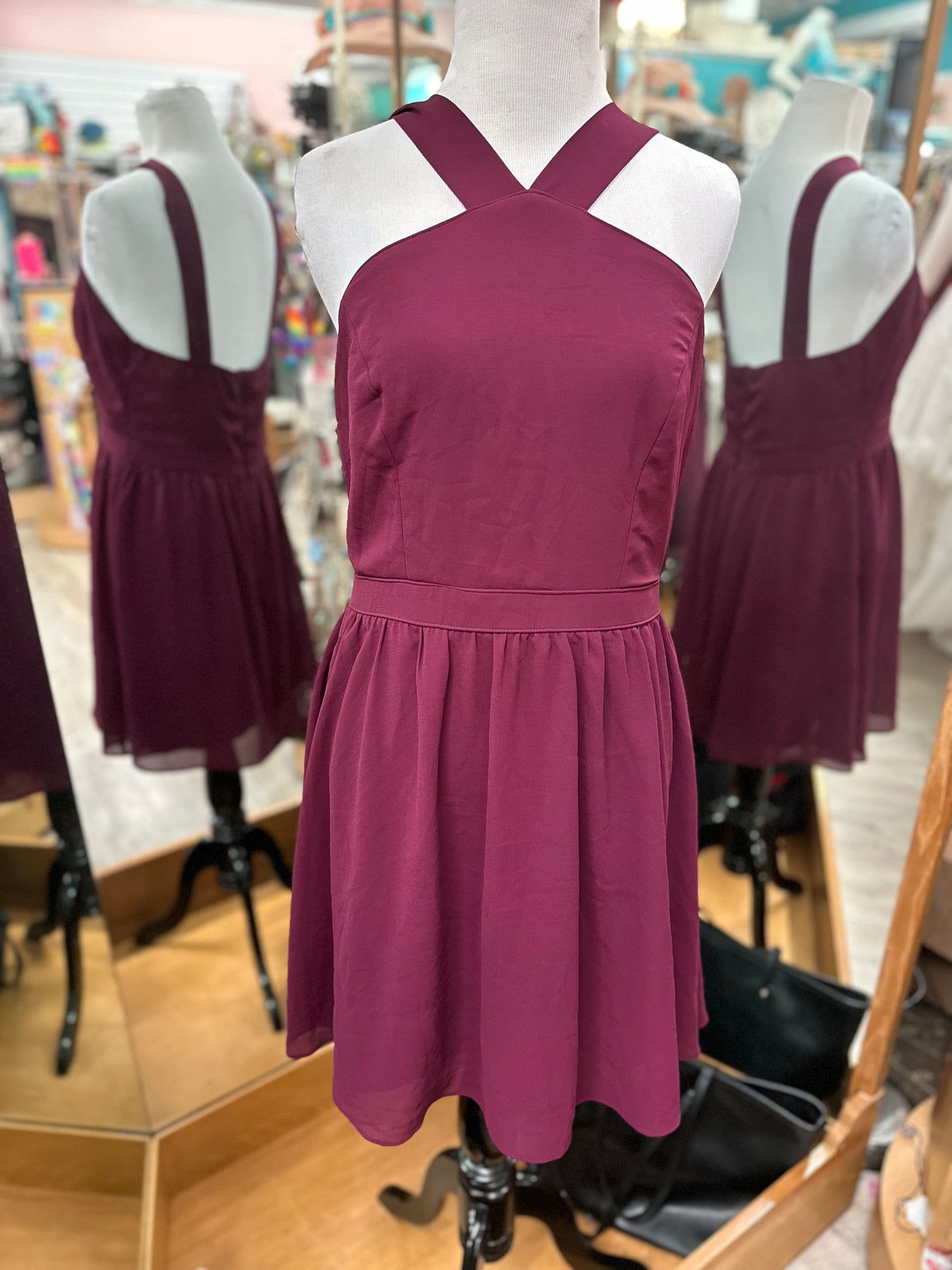 Lulu’s Burgundy Cross Front Dress in L