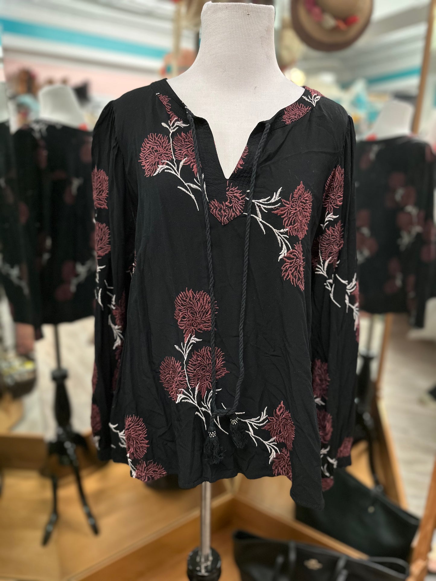 Pale Sky Black Embroidered Long Sleeve in L