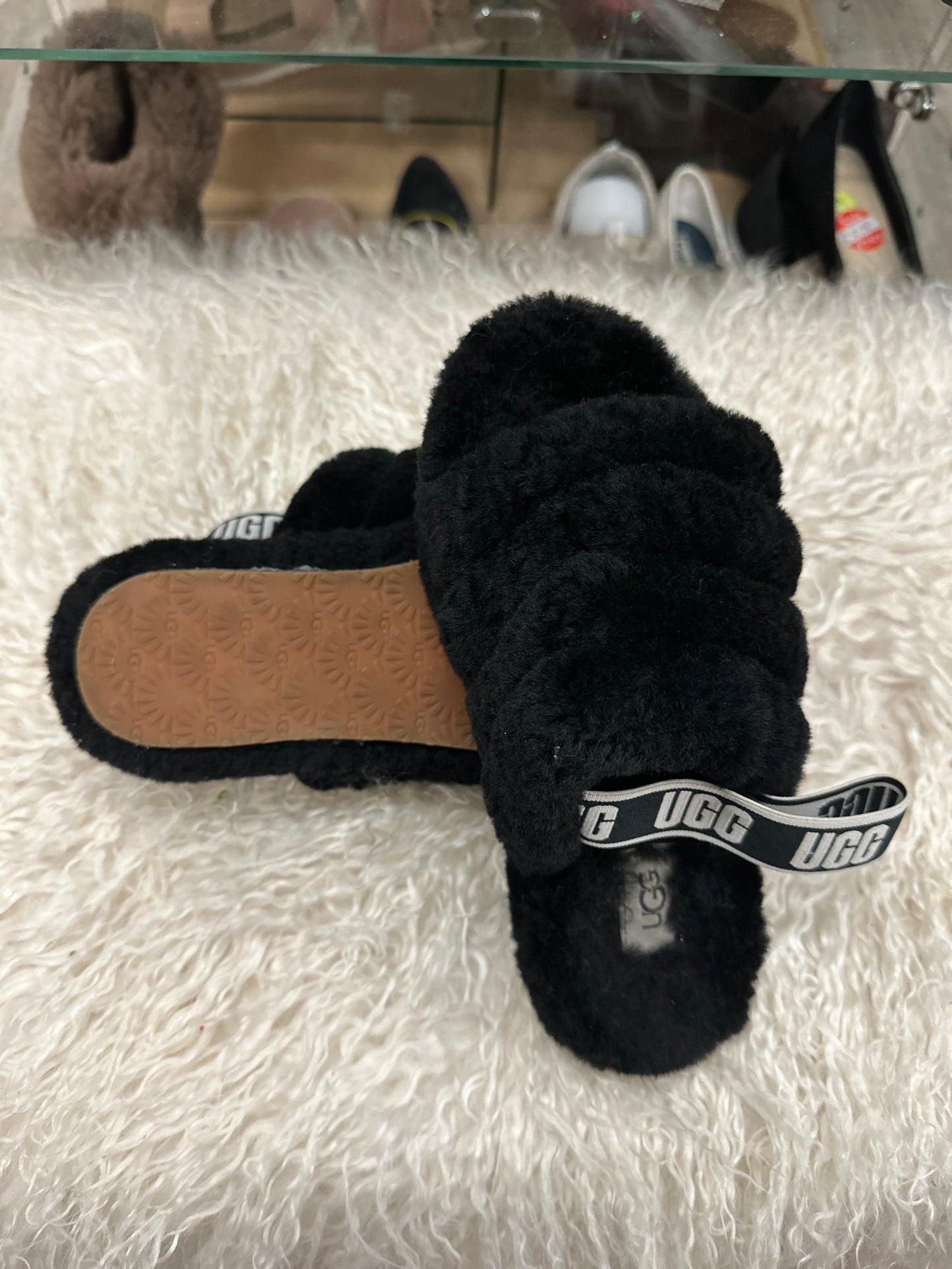 Ugg Fluff Yeah Black Slides in 3