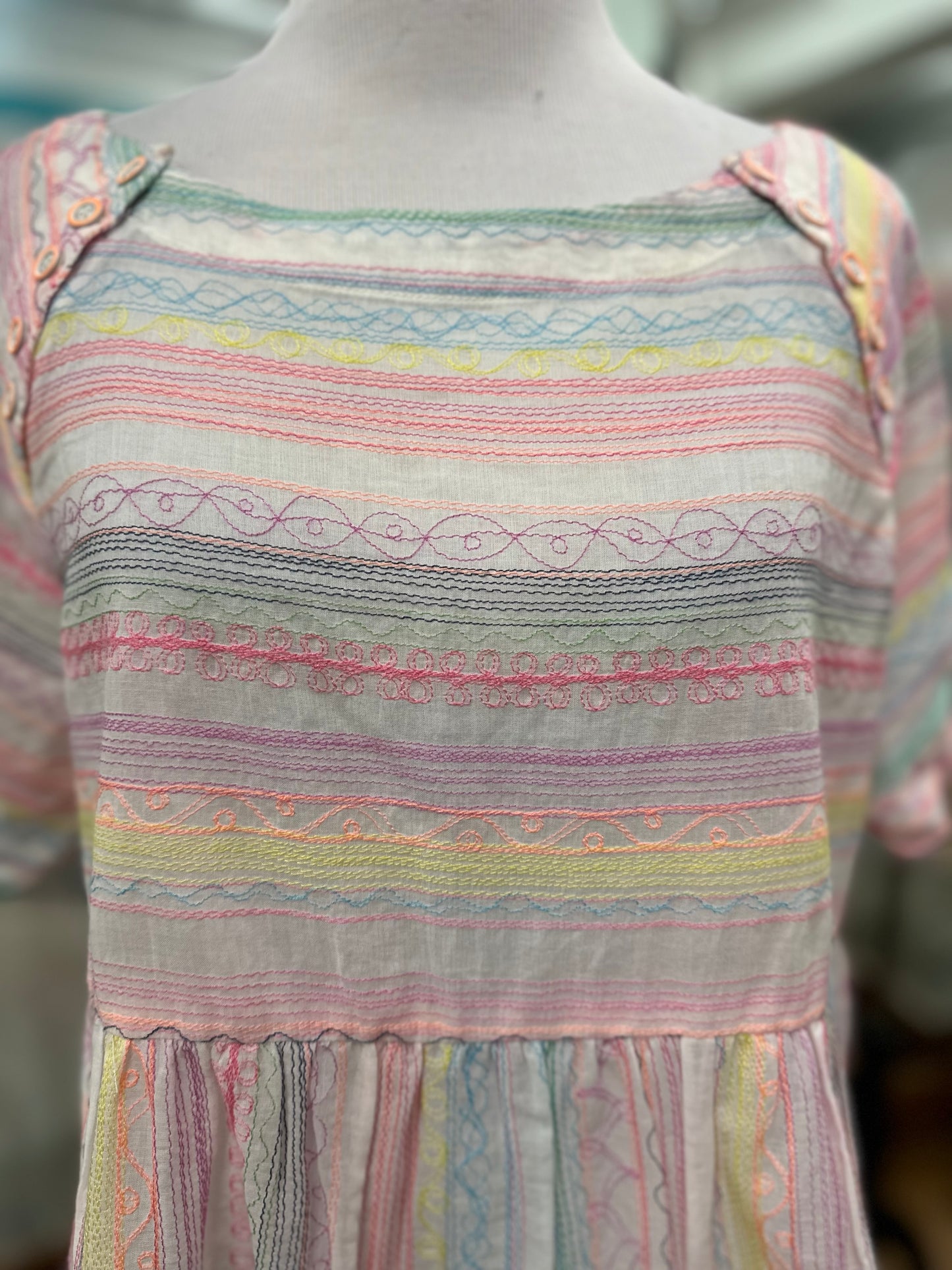 Anthropologie Embroidered Striped Top in XS