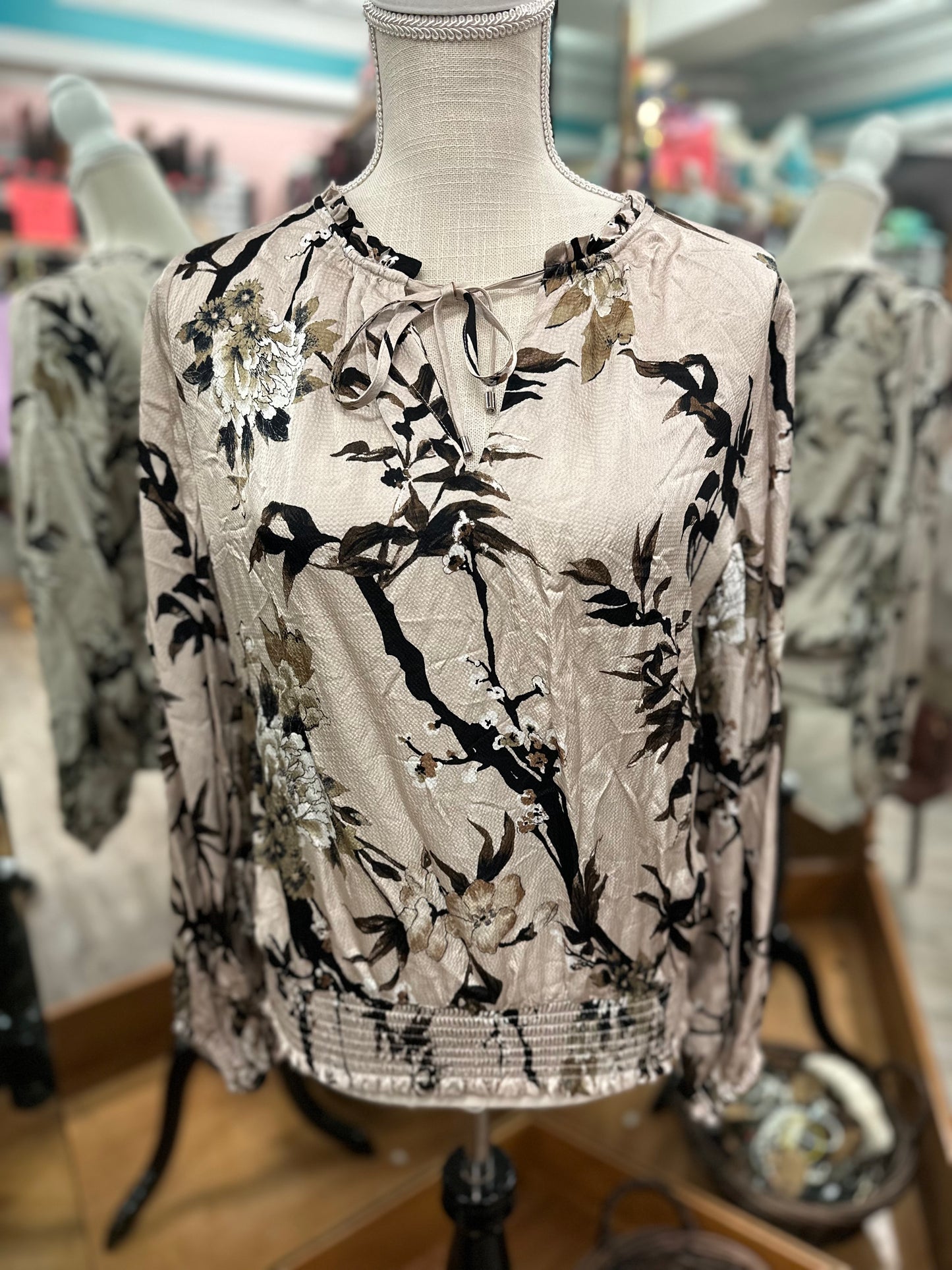 WHBM Long Sleeve Satin Pleated Blouse